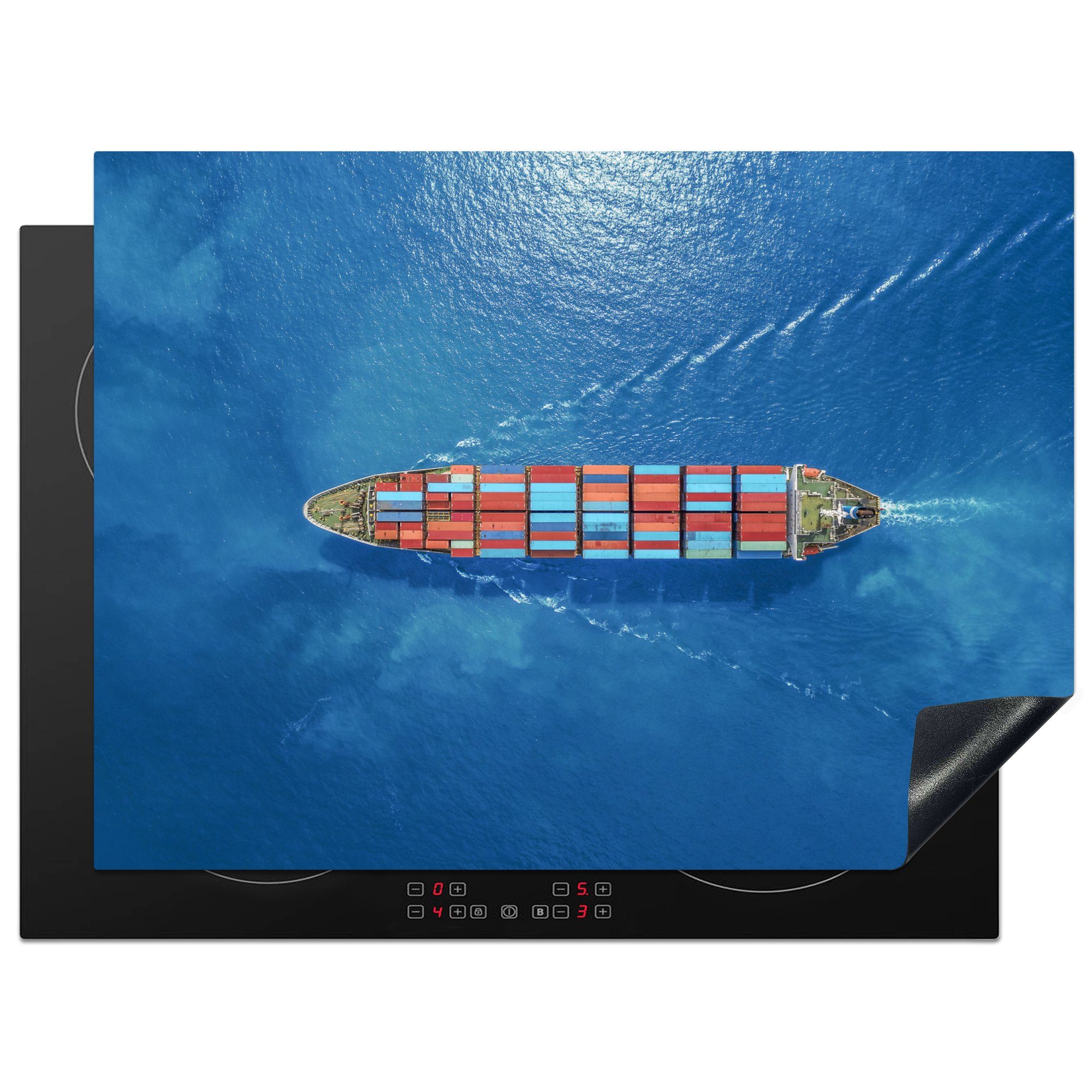 MuchoWow Herdblende-/Abdeckplatte Schiff (1 Container Arbeitsfläche Vinyl, 70x52 nutzbar, Ceranfeldabdeckung - cm, tlg), - Meer, Mobile