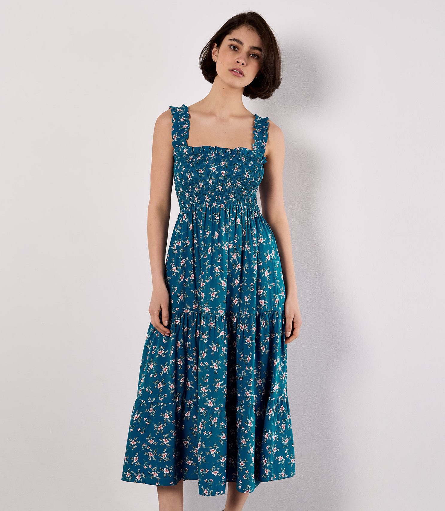 Apricot Midikleid Sommerkleid mit Orchideenprint (1-tlg) mit Smokdetails günstig online kaufen