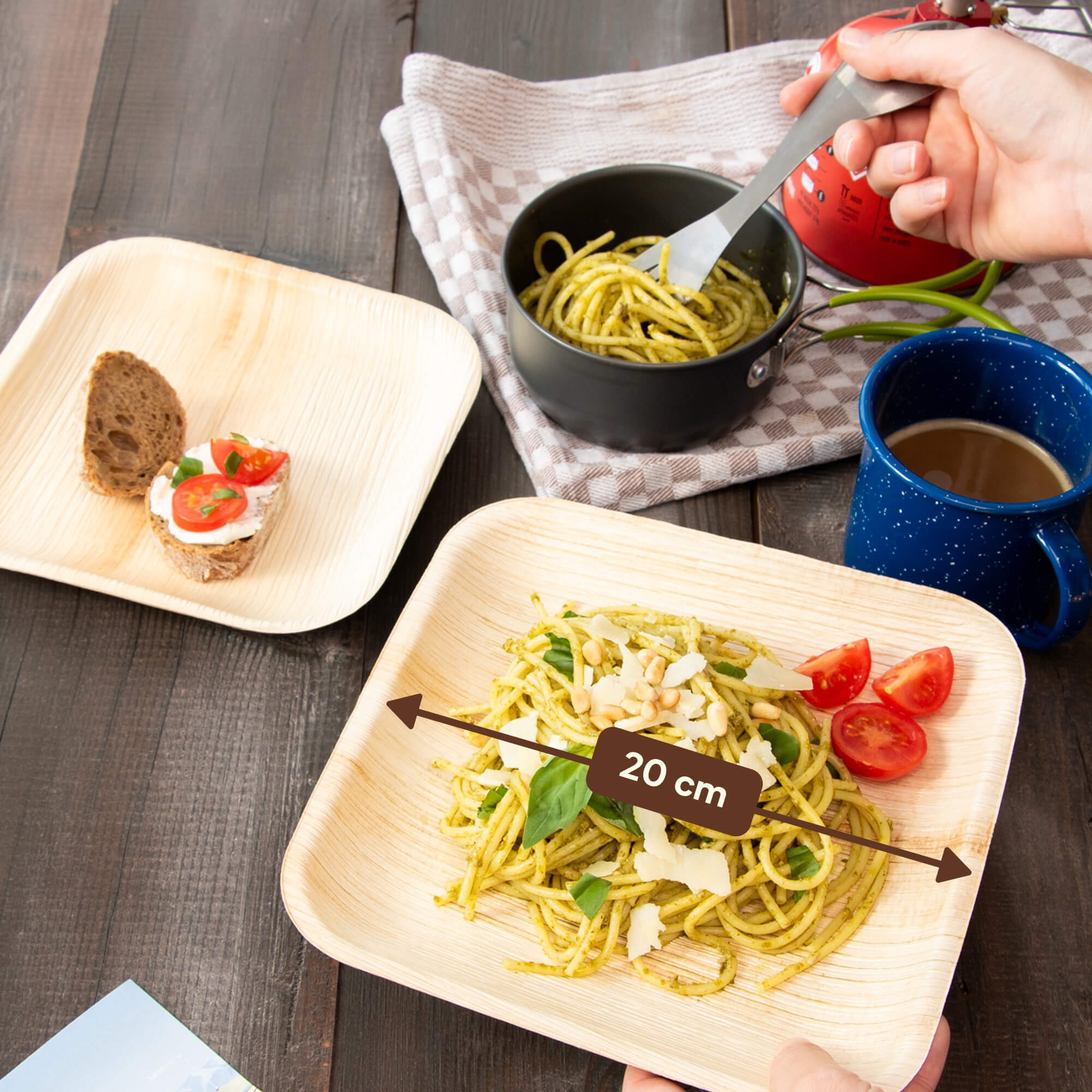 wisefood Einwegteller Palmblatt-Teller, quadratisch, 20 x 20 cm, (25 St)