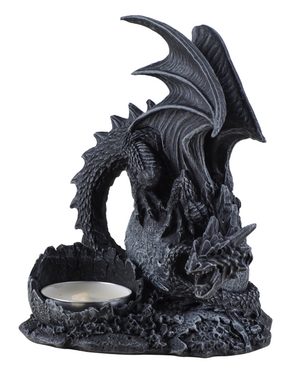 Vogler direct Gmbh Teelichthalter Teelichthalter "Dragon lair" - Drache sitzt auf Drachenei, von Hand coloriert, aus Kunststein, LxBxH ca. 11x9x14cm