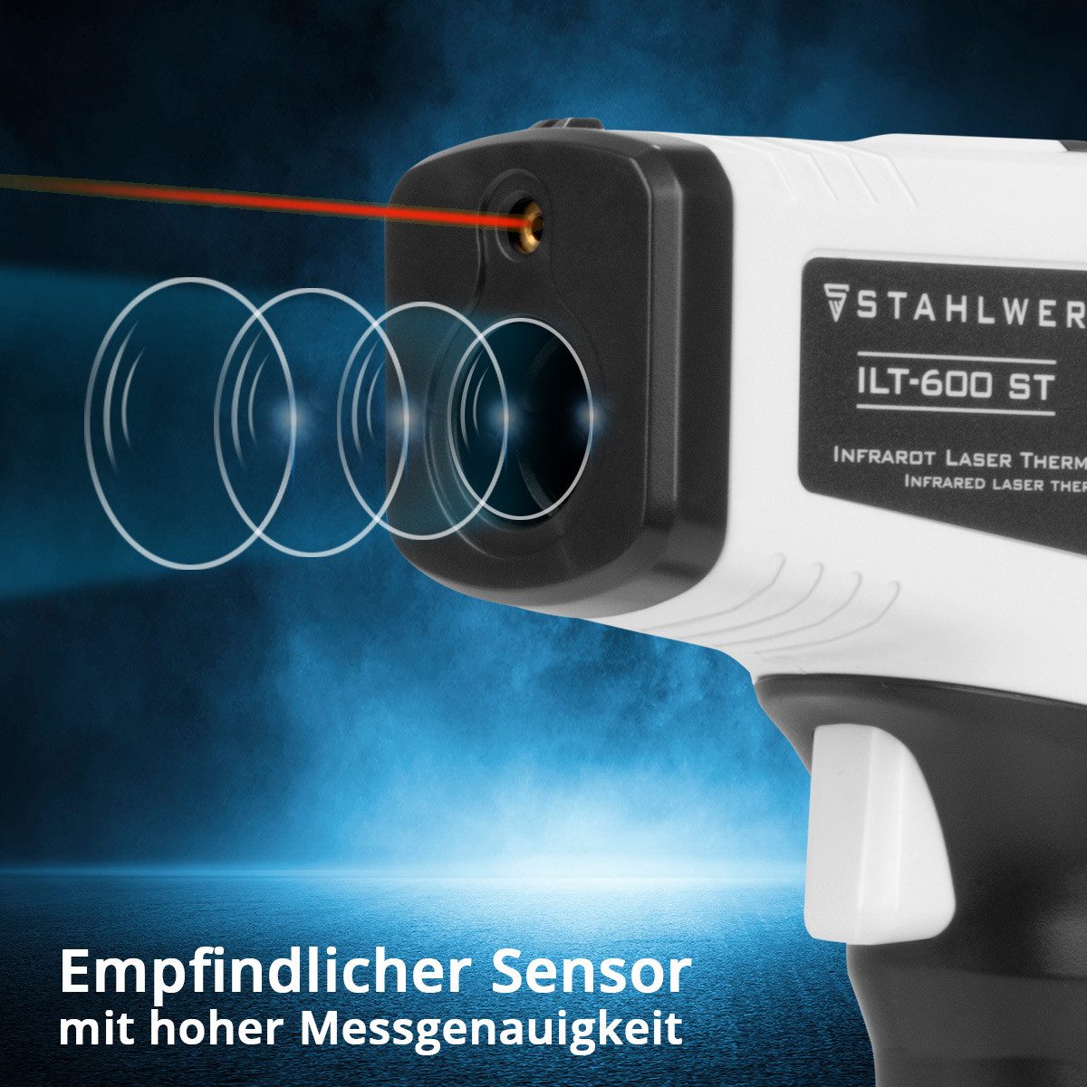 STAHLWERK Feuchtigkeitsmesser Infrarot Laser Thermometer -50C° - 600°C Pyrometer Temperaturmessgerät, (Set, Set), Temperaturbereich von -50C° bis 600°C