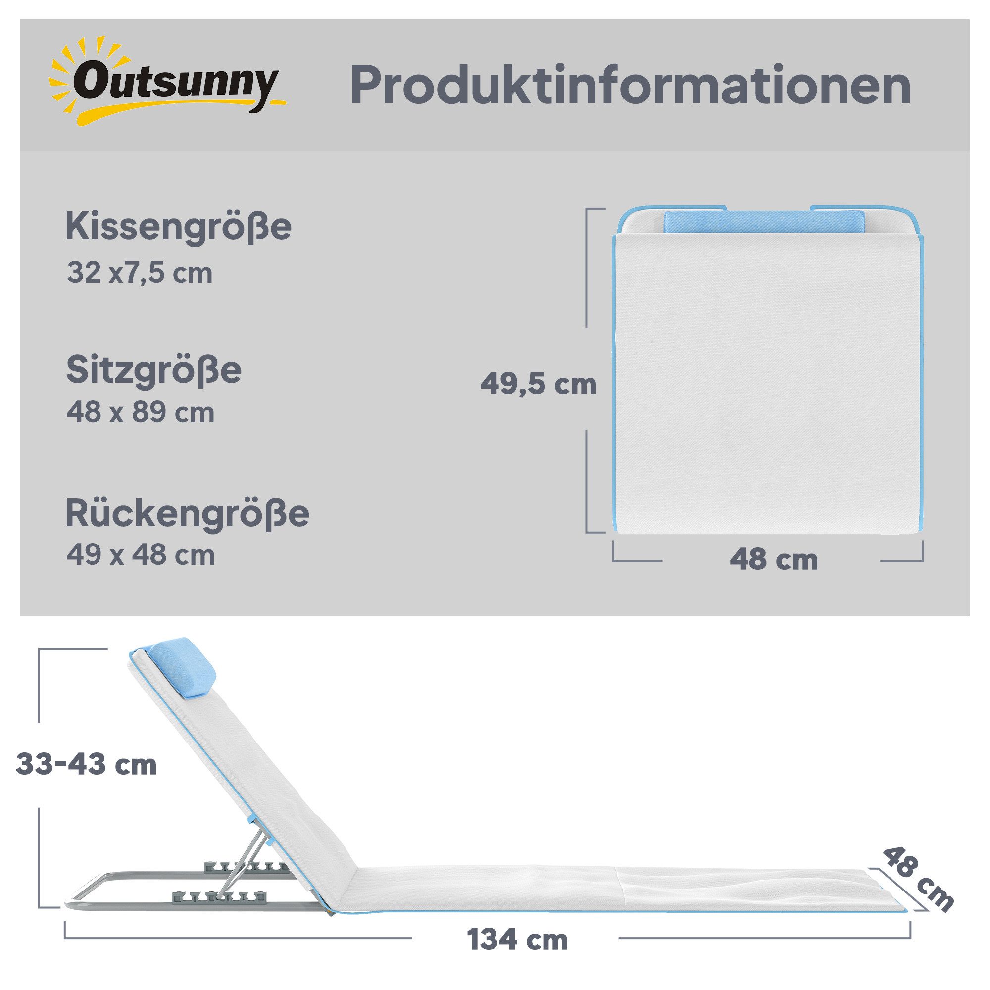 Outsunny Gartenliege 2er Set Faltbare Strandmatratze 5-stufige Höhenverstellbar Liege, Faltbare Strandliege, 2 St., Strandmatratze, Stahl, Beige, 134 x 48 x 33-43 cm