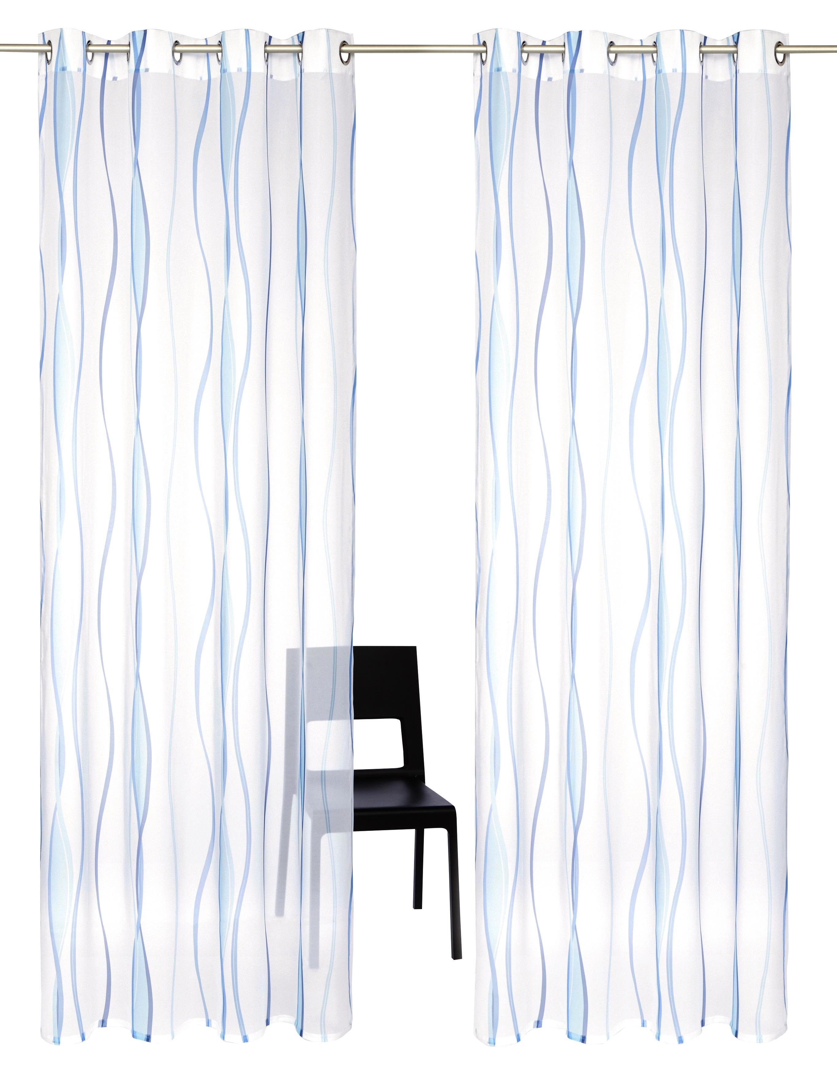 Gardine Dimona, my Set, Ösen Voile, Voile, transparent, St), (2 weiß/blau Wellen Polyester, 2-er home, transparent