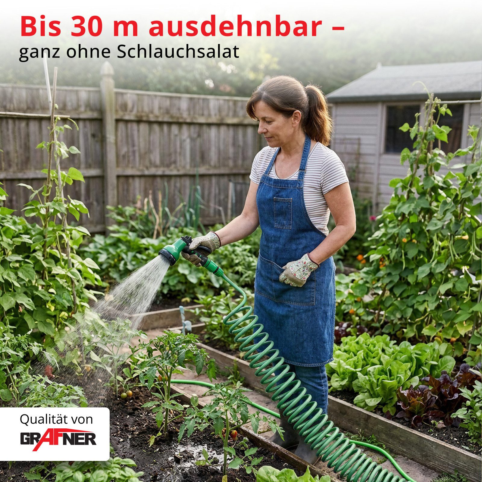 Grafner Gartenschlauch Grafner Spiralschhlauch 1/2" Gartenschlauch grün 30m inkl. 8 Funktione, Verstärkter 3-fach EVA-Mantel, ein Verknoten, kein Verdrehen, maximaler Druck: 10 Bar, (5 St), ausgedehnt ca. 30 Meter, Kein Platzen! Dornen und Sträucher