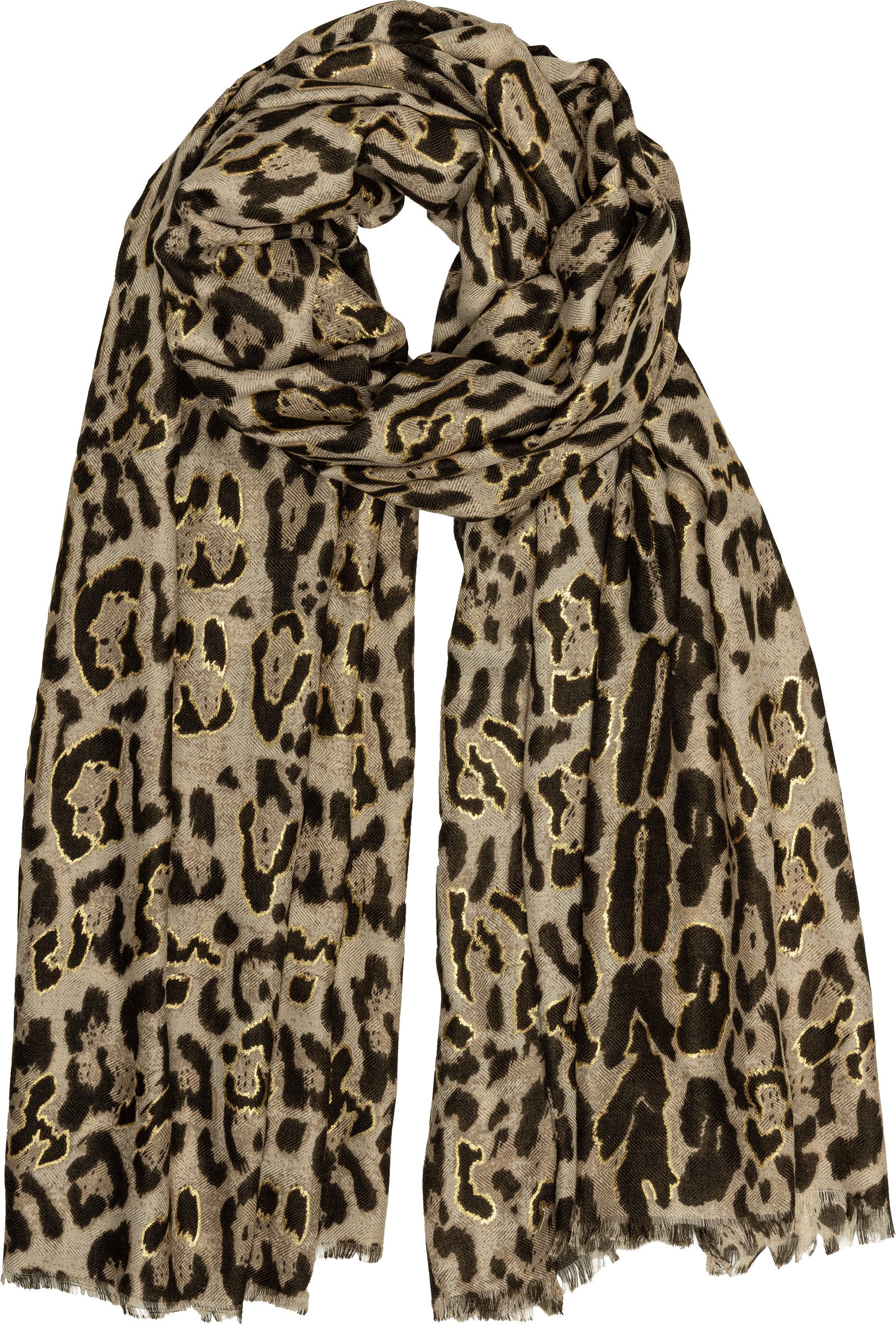 Modeschal SC511 Damen Schal mit stylischem Leo Print und goldenen Akzenten