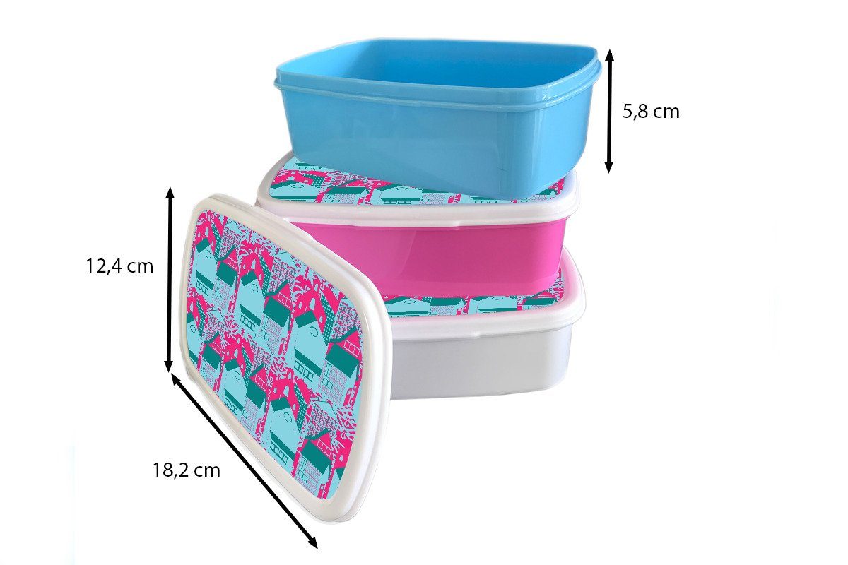 MuchoWow Lunchbox Muster - Kinder (2-tlg), Jungs Erwachsene, - für Haus, Mädchen weiß Brotdose, Brotbox für und und Abstrakt Kunststoff