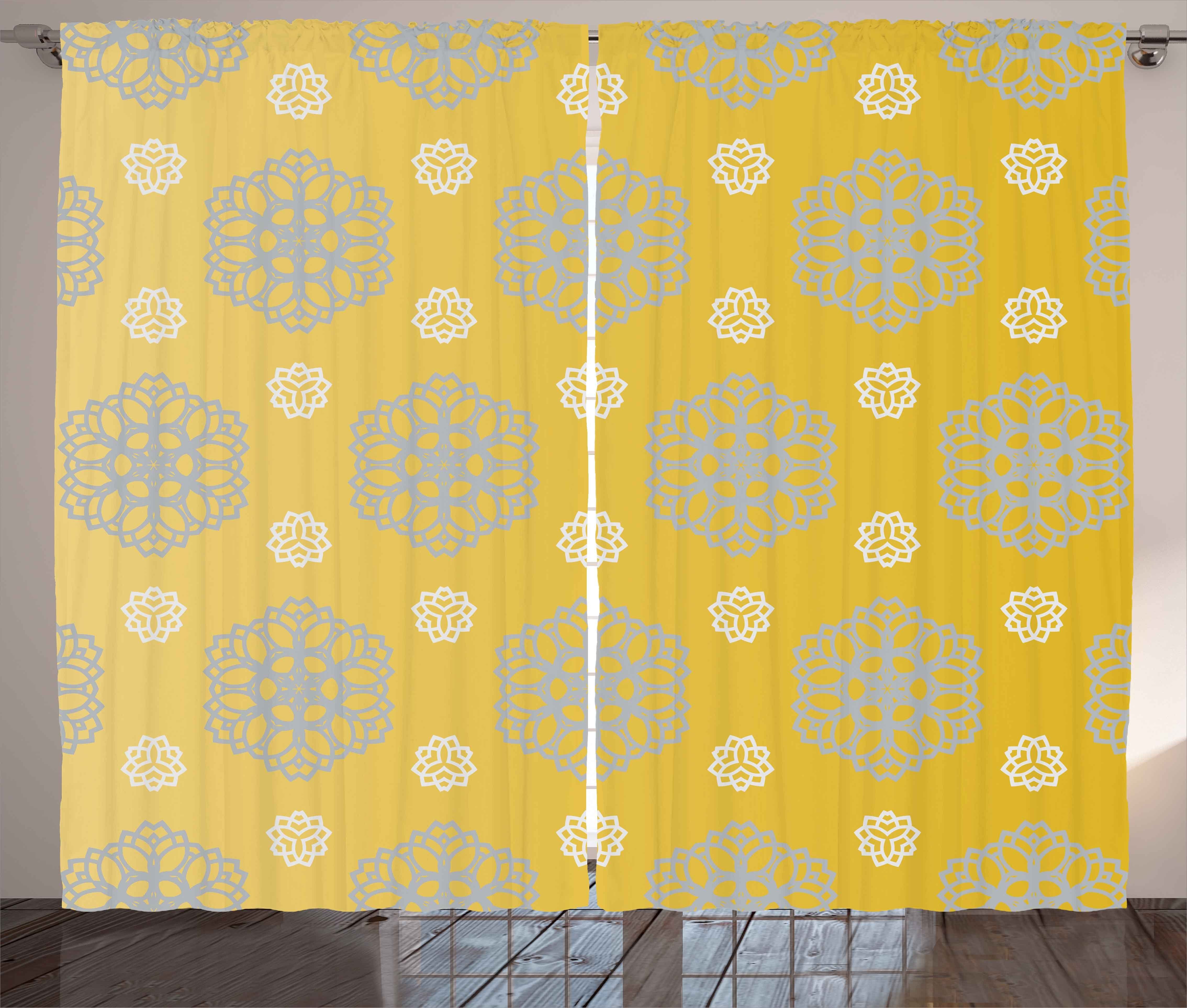 Gardine Schlafzimmer Kräuselband Vorhang mit Schlaufen und Haken, Abakuhaus, Gelb Bohemic Blumen