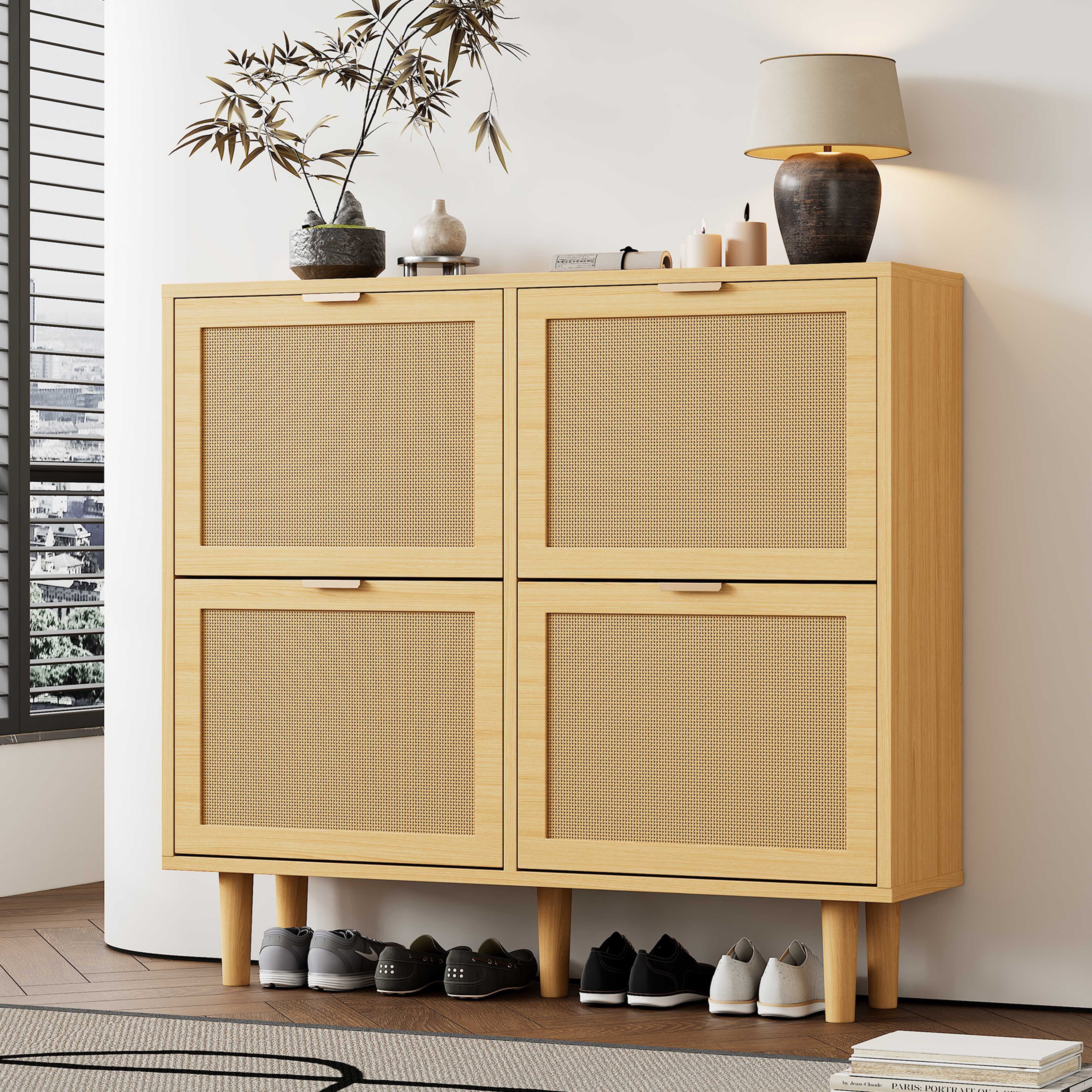BlingBin Schuhschrank Rattan (1-St., Klappfächern, Lochmuster-Rattantür) günstig online kaufen