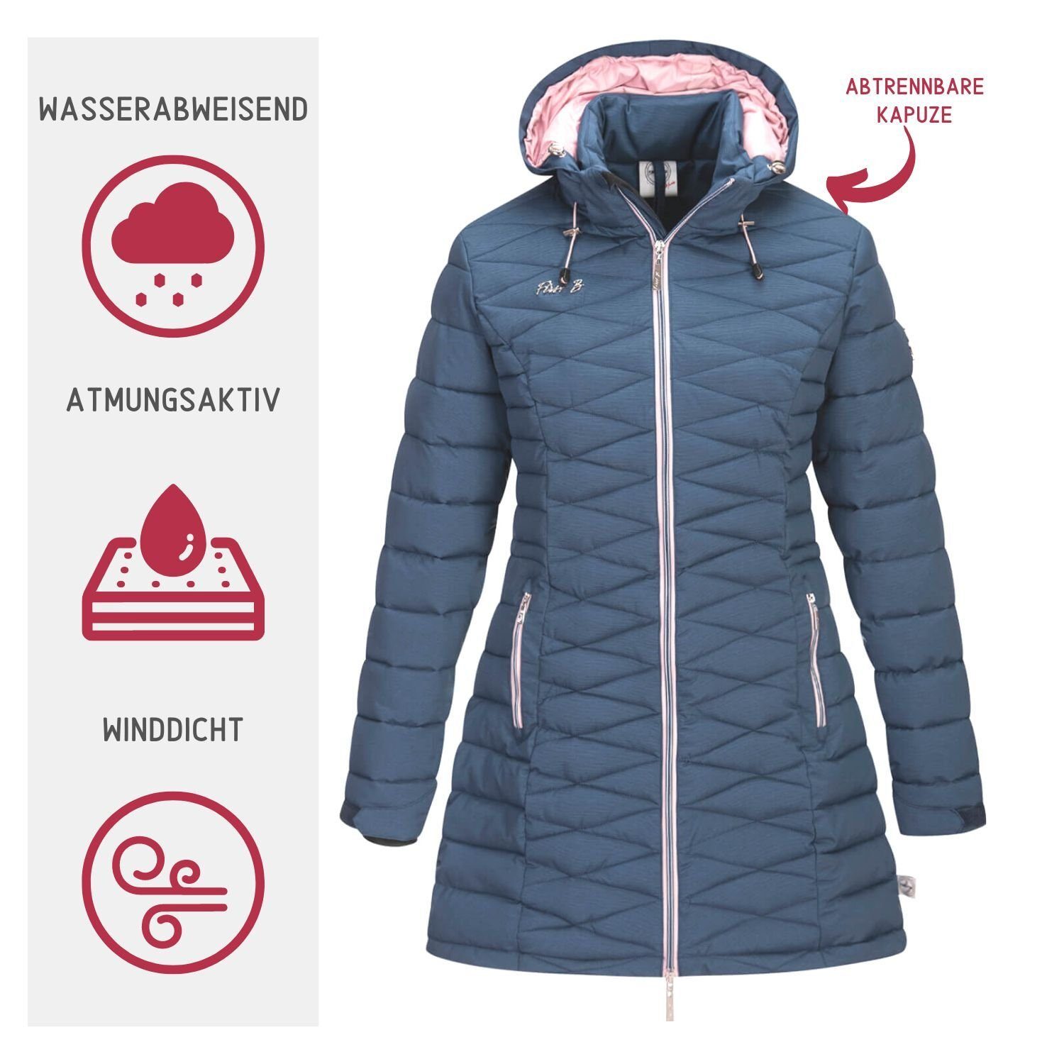 Steppmantel wasserdicht navy FirstB Damen winddicht,