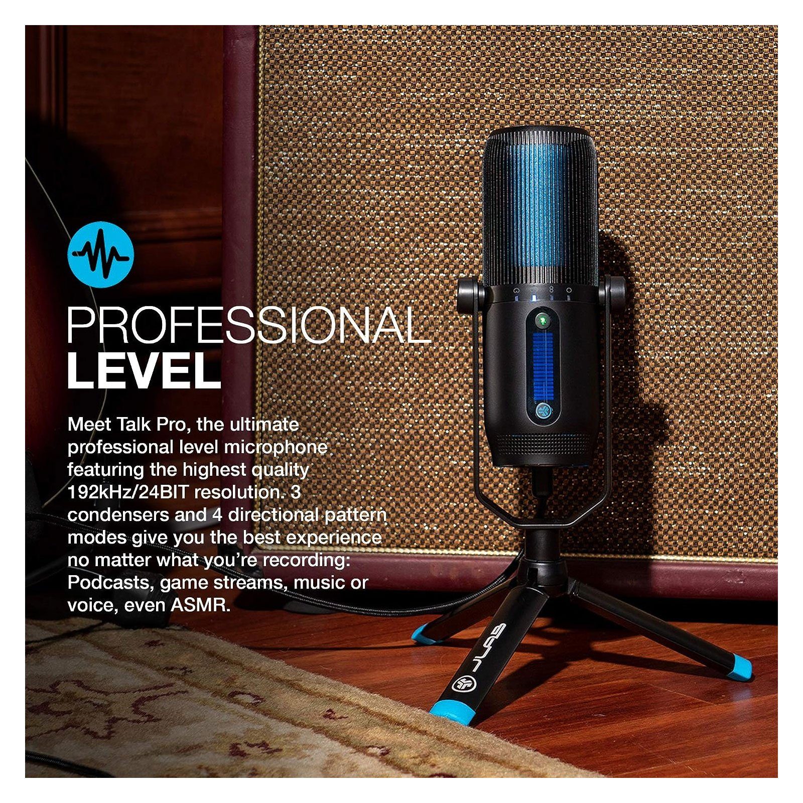 Jlab Mikrofon Talk Pro, Plug and Play, USB/USB-C, Stummschaltung, 96 kHz Abtastrate, 24BIT