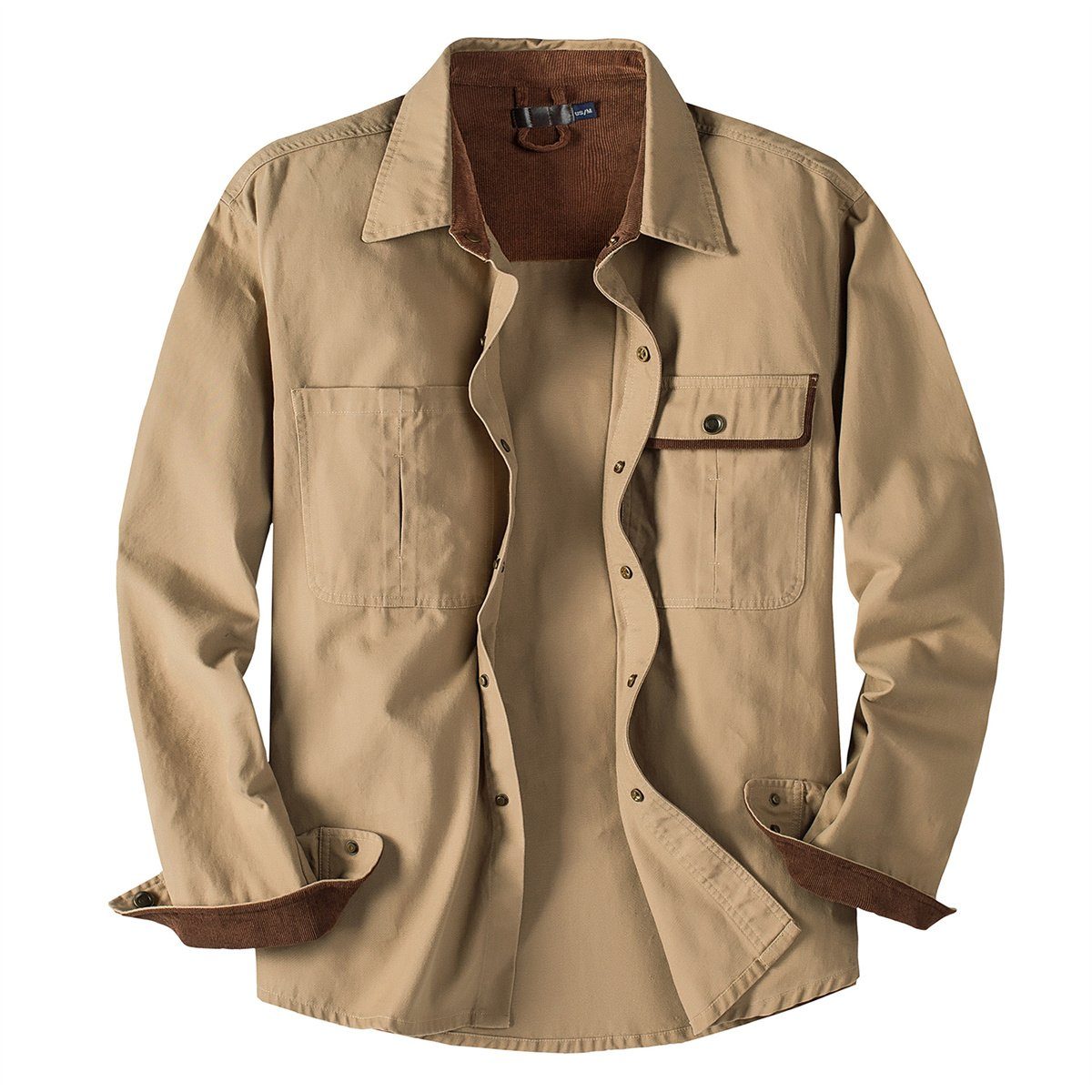 Discaver Sweatshirt Übergroßes, übergroßes Hemd mit aus Kontrastfarbe Kragen Cord Khaki in
