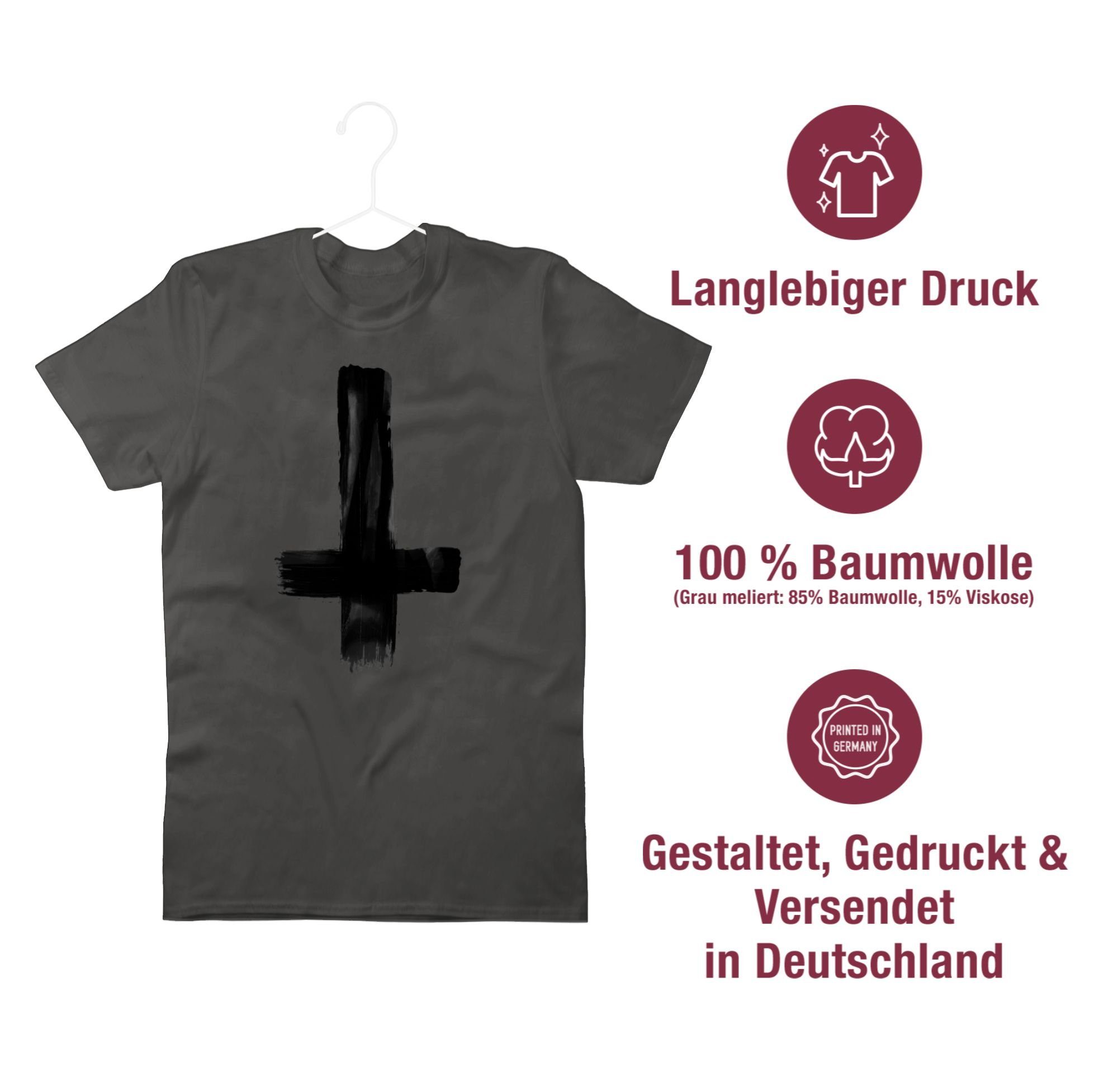 Umgedrehtes Vintage T-Shirt Symbol Outfit Shirtracer Kreuz 2 Dunkelgrau Zeichen und