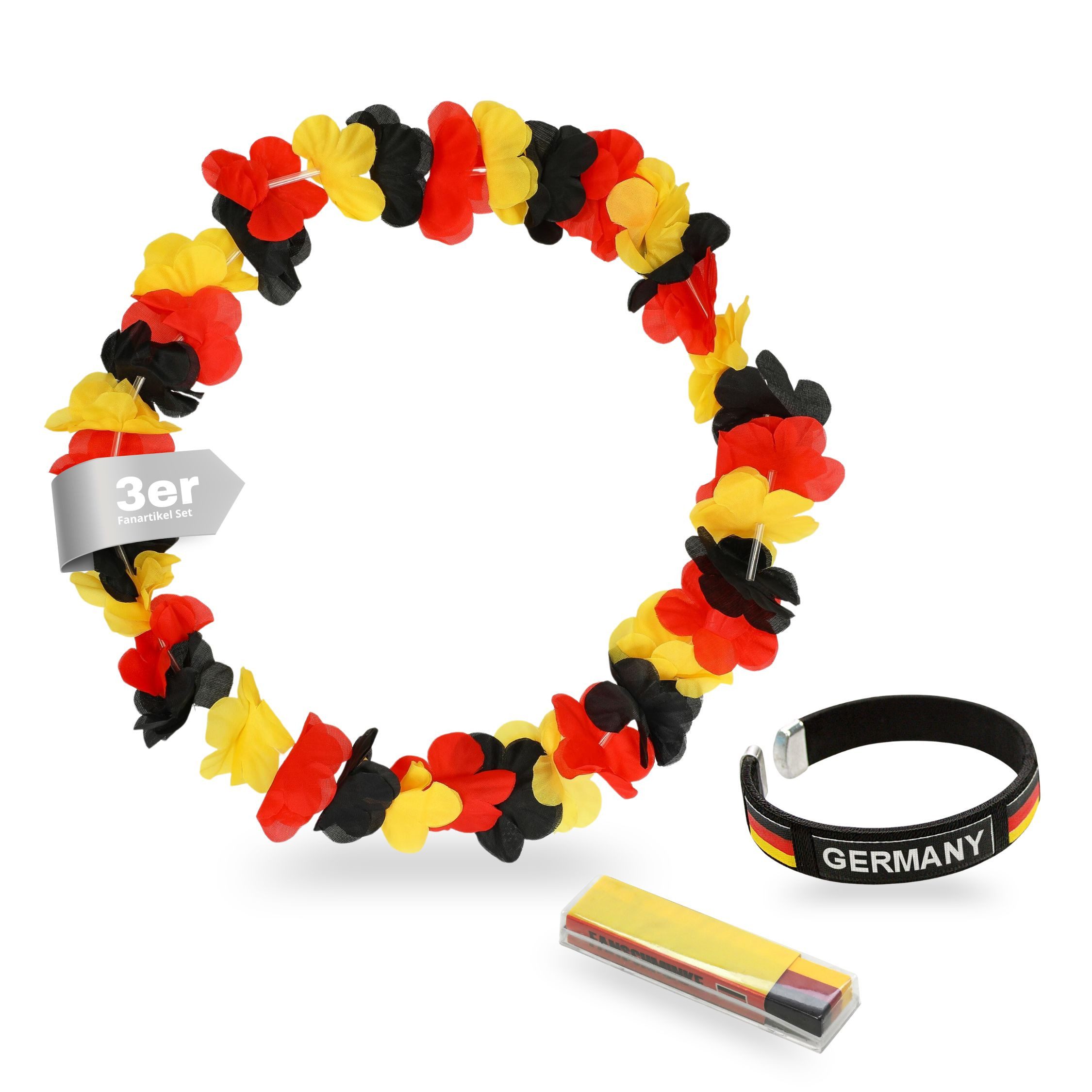 Dekoobjekt 3er Deutschland Fanartikel Set - Schminke, Blumenkette und Armband