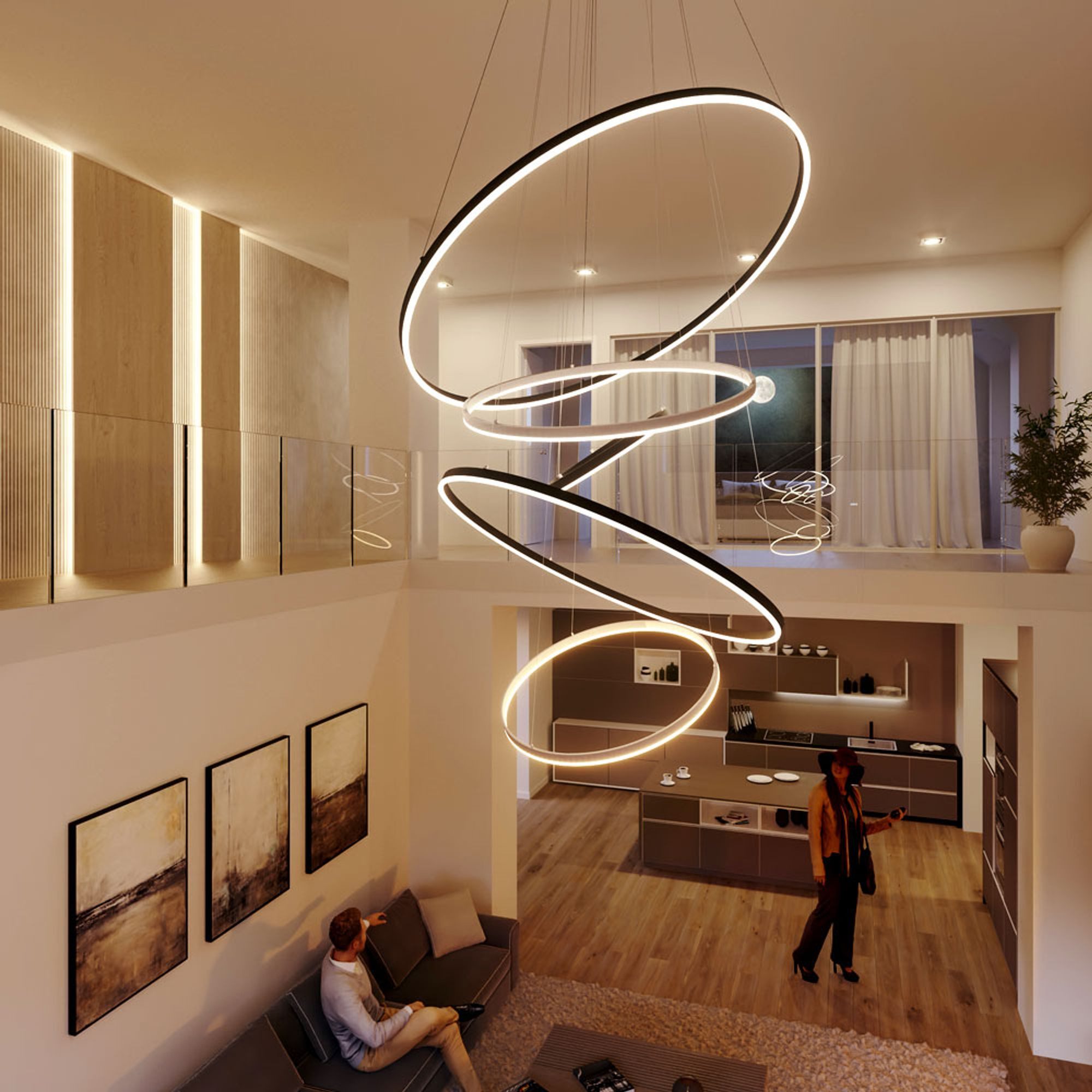 s.luce Pendelleuchte LED 5er-Ring Pendelleuchten Kombination Zentrisch Weiß, Warmweiß