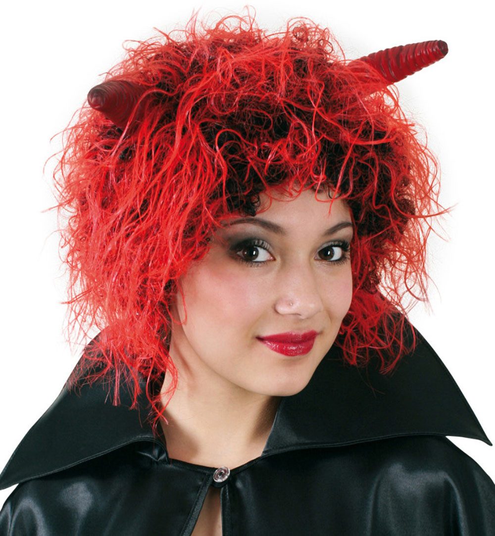 Kostüm-Perücke Diabolo Teufel Teufelin Perücke mit Hörner Karneval Fasching Cosplay
