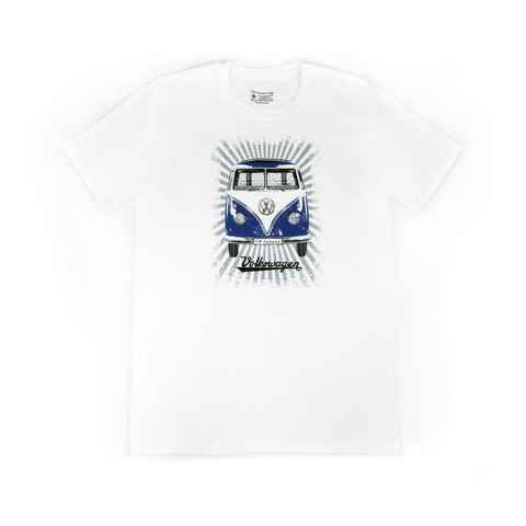 VW Collection by BRISA Kurzarmshirt Volkswagen Unisex T-Shirt stilvolles Rundhalsshirt, mit blauem Samba Bus Design