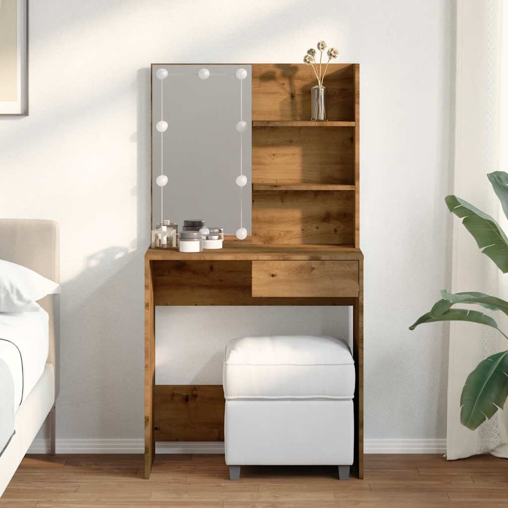 vidaXL Schminktisch NA Schminktisch Frisiertisch Kosmetiktisch Beauty Regal Spiegel mit LE