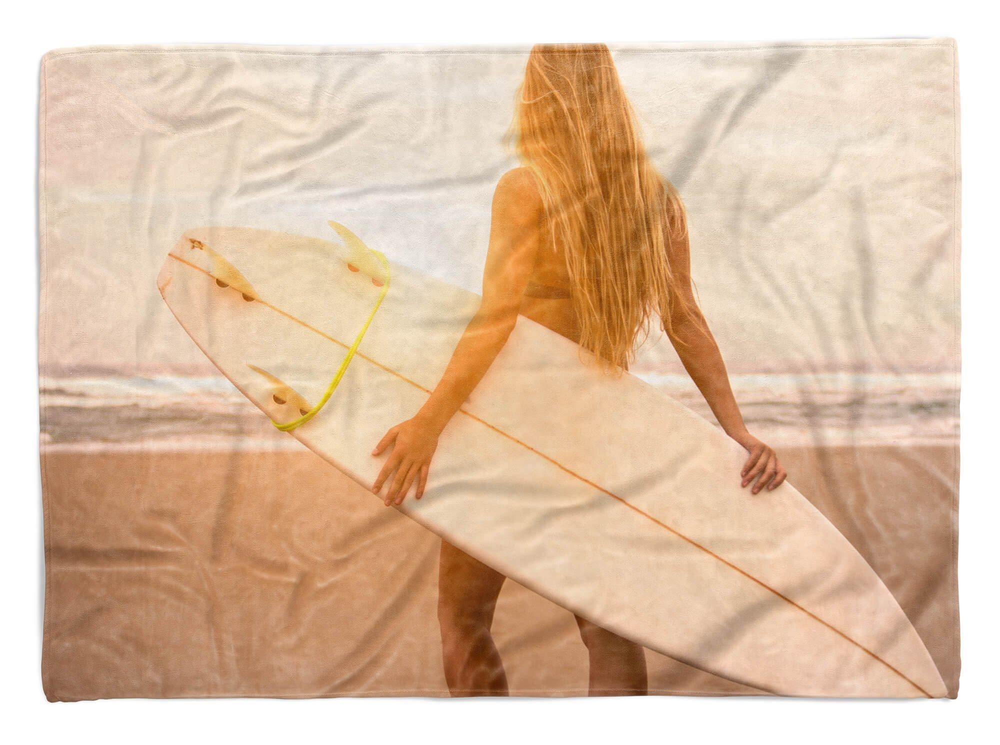 Sinus Art Handtücher Handtuch Strandhandtuch Saunatuch Kuscheldecke mit Fotomotiv Surferin Strand Su, Baumwolle-Polyester-Mix (1-St), Handtuch