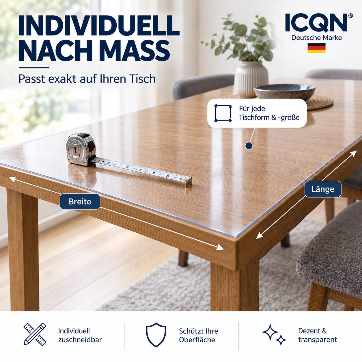 ICQN Tischdecke Transparente PVC Tischschutzfolie 2 mm, kratzfest & hitzebeständig – Bild 5 von 5