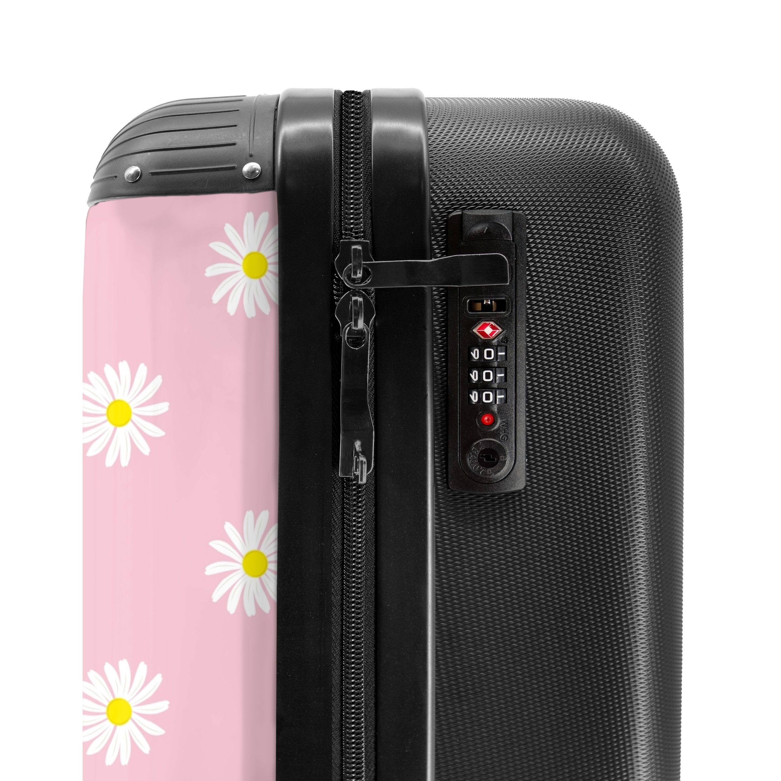 NoBoringSuitcases.com© Hartschalen-Trolley Pastellrosa mit Gänseblümchen 55x35x20cm, 4 Rollen, Handgepäck Koffer & Trolleys, Luggage, Reisekoffer Frauen