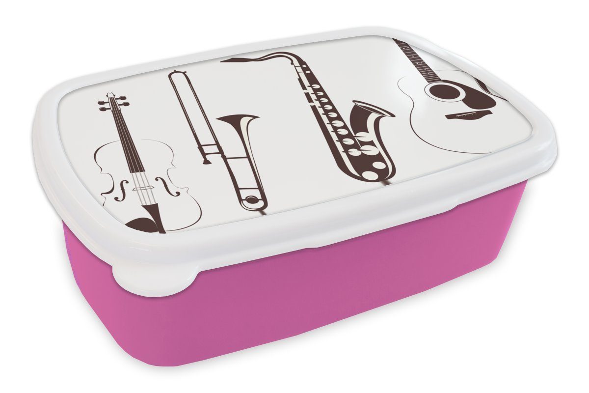 Illustration Snackbox, Brotbox Kunststoff, Kunststoff Mädchen, Erwachsene, Instrumente, und Kinder, für Lunchbox MuchoWow Brotdose rosa (2-tlg), Geige Eine einer anderer