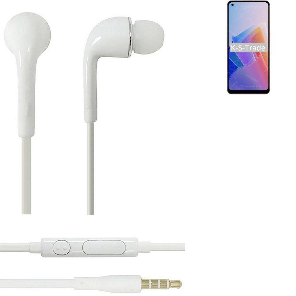K-S-Trade für Oppo A96 5G u mit Headset In-Ear-Kopfhörer weiß 3,5mm) (Kopfhörer Lautstärkeregler Mikrofon