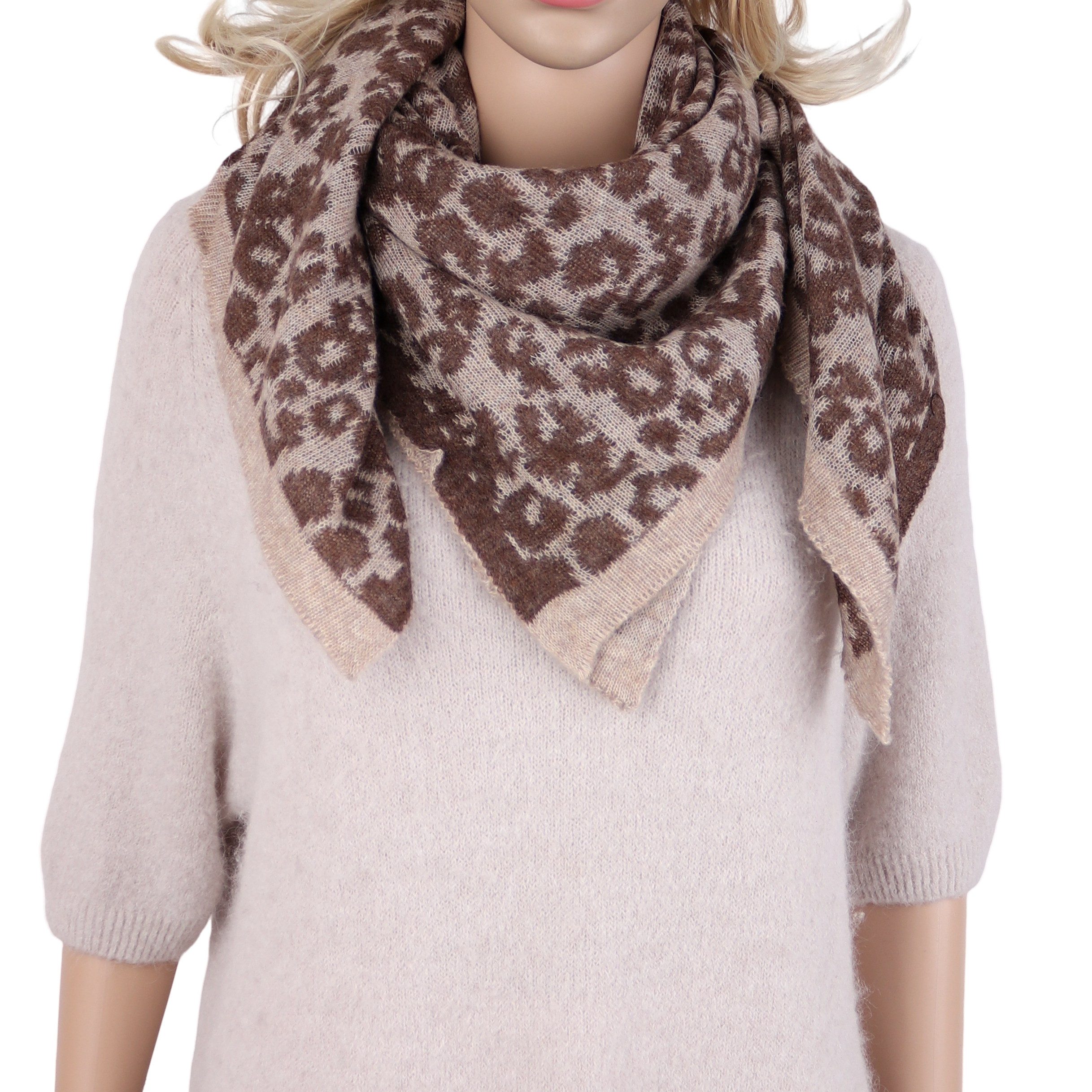 MIRROSI Halstuch Damen Winter Schal ca.90x90cm, Super Weich, Leo Ornamentmuster, (Neue Kollektion Herbst/Winter 2026), auch als Dreieckstuch/Schultertuch, warmer Materialmix