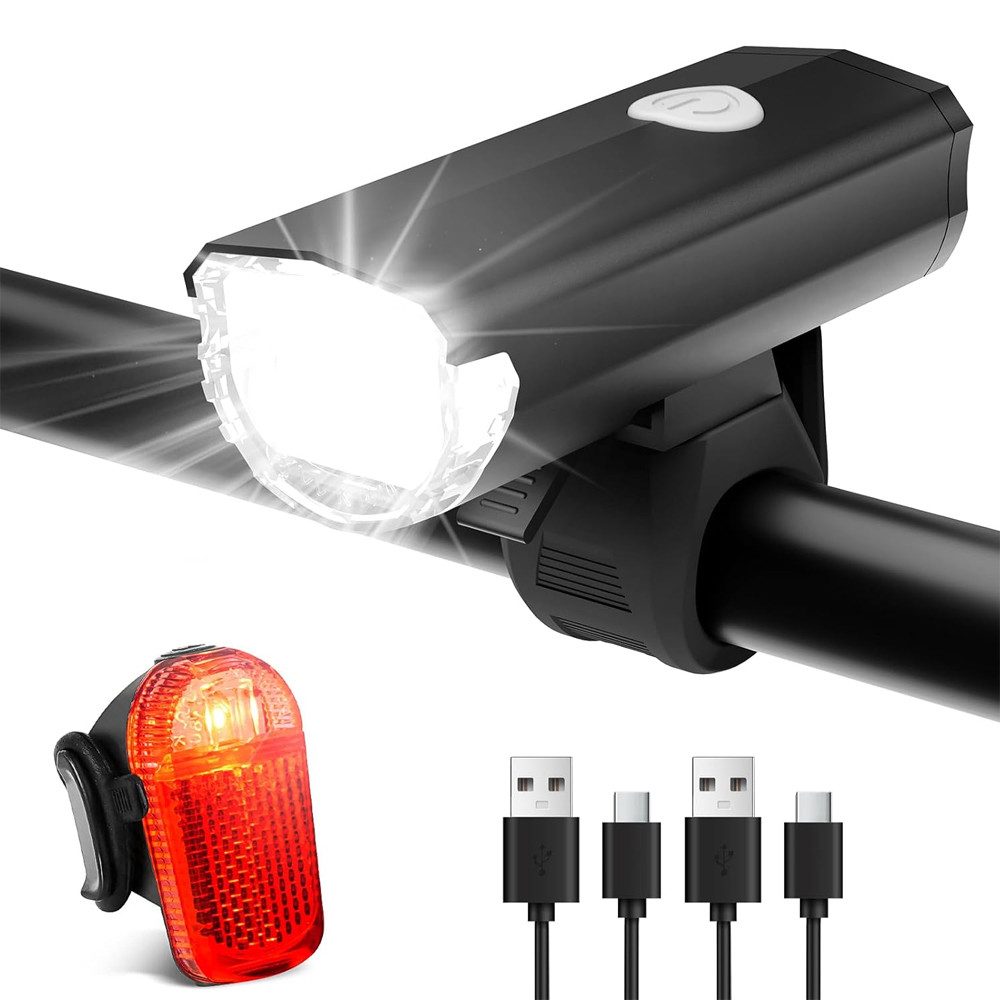 TUWENA Fahrradbeleuchtung LED Fahrradlicht Set, STVZO Zugelassen Fahrradbeleuchtung Fahrradlampe, USB-Aufladung Fahrrad Licht Bike Light mit Frontlichter und Rücklicht