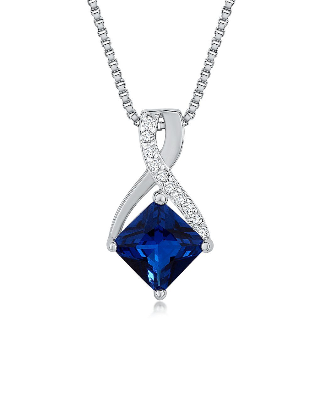 DANIEL CLIFFORD Kette mit Anhänger 'Livia' Damen Halskette Silber 925 Anhänger blauer Stein, 45cm (inkl. Verpackung), größenverstellbar 40cm - 45cm Collier mit Solitär Zirkonia-Kristall