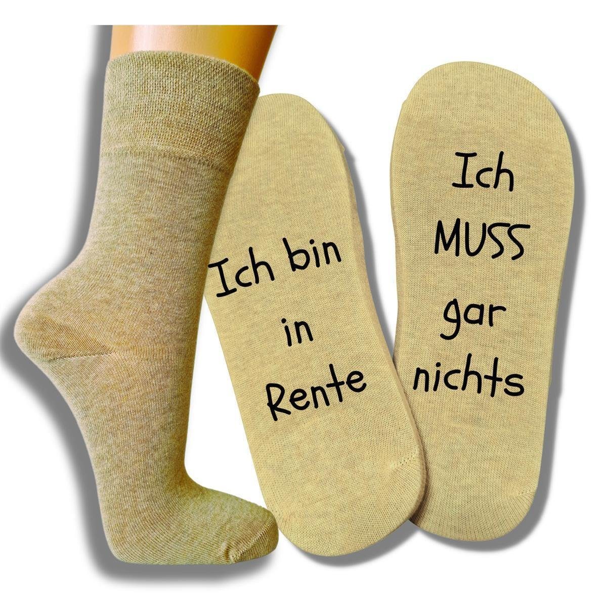 bentini Basicsocken Spruchsocken mit lustigem Rentenspruch (Paar, 1-Paar) camelmelange | Socken