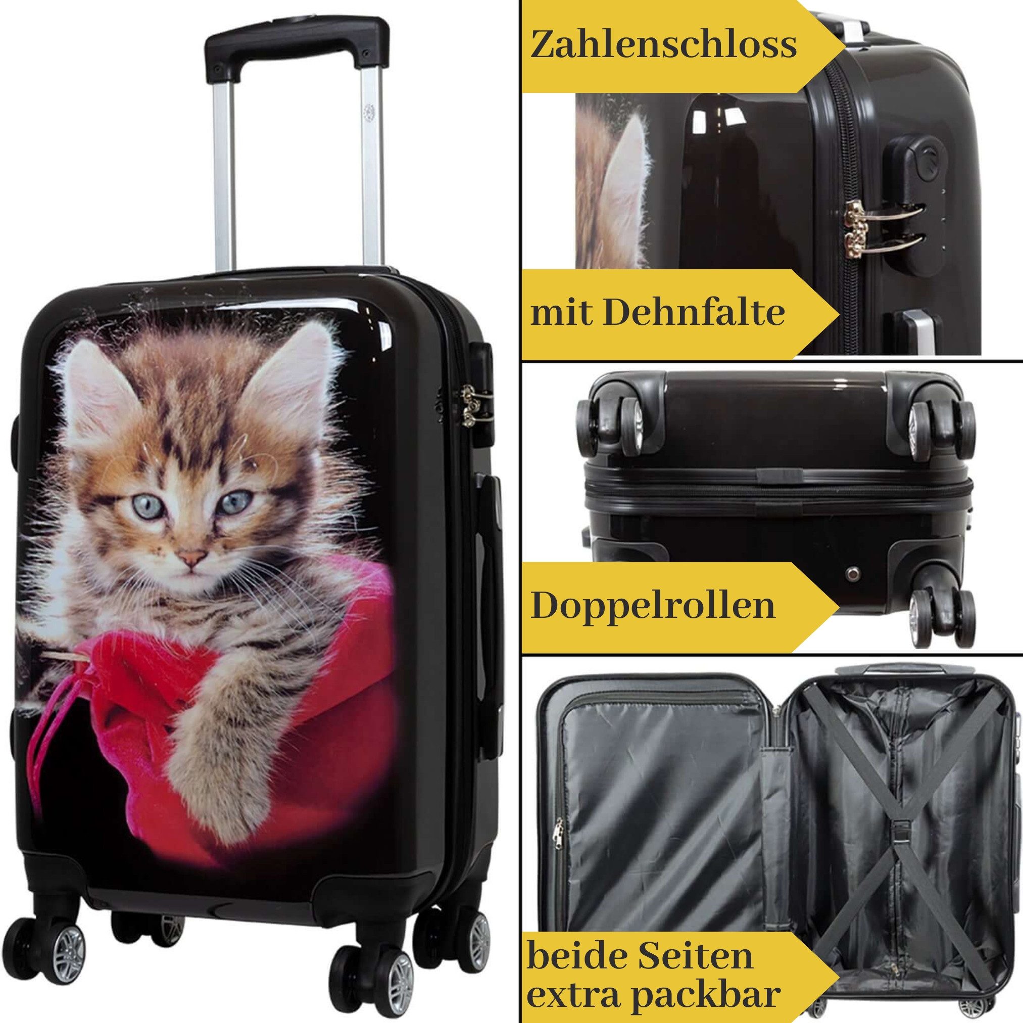 MONOPOL® Hartschalen-Trolley großer Hartschalentrolley mit Katze schwarz, 94 Liter