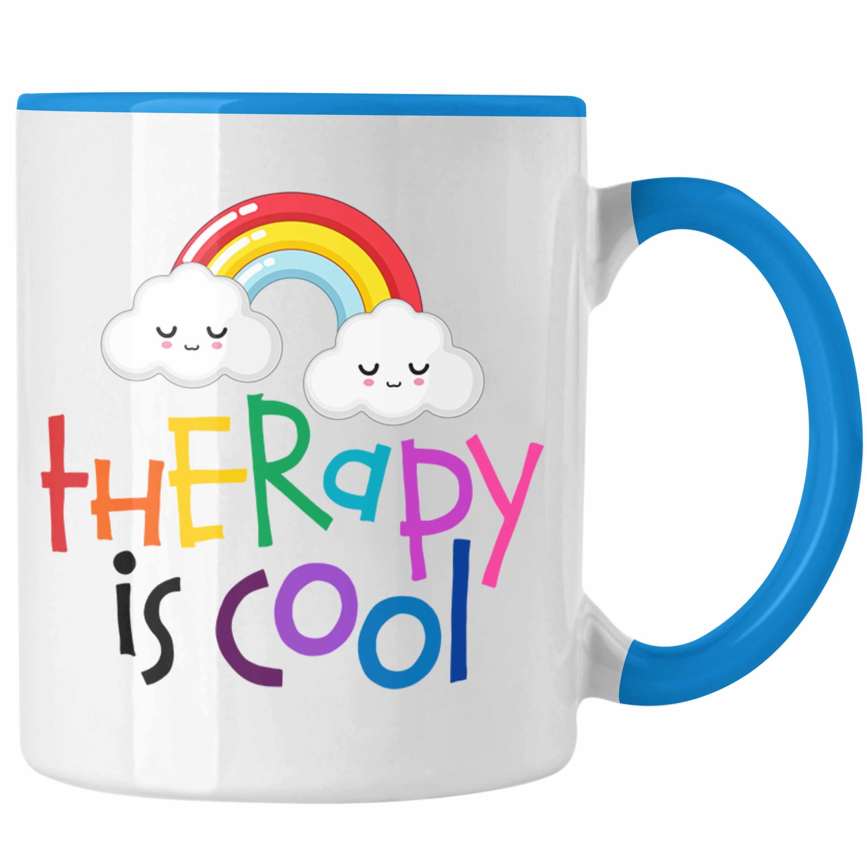 Trendation Tasse "Therapy Is Cool" Tasse Geschenkidee für Psychotherapie-Fans Blau