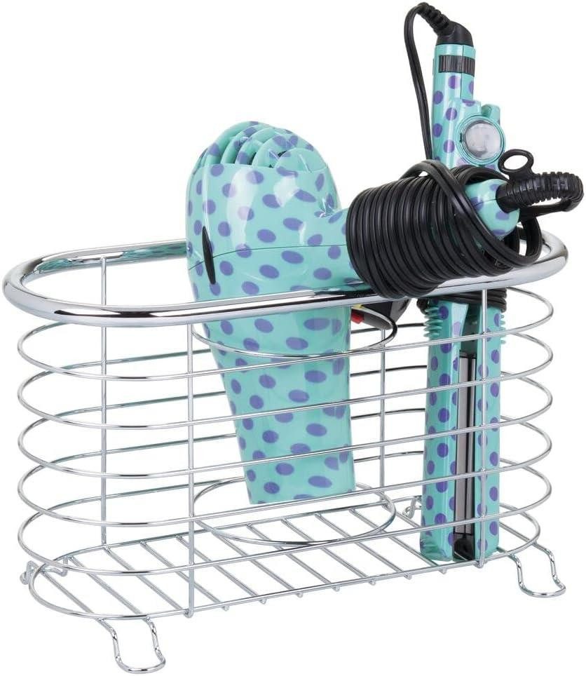 mDesign Badaccessoire-Set Fönhalter Gitterkorb silber Glätteisenhalter Haarstylinghalter Ablag