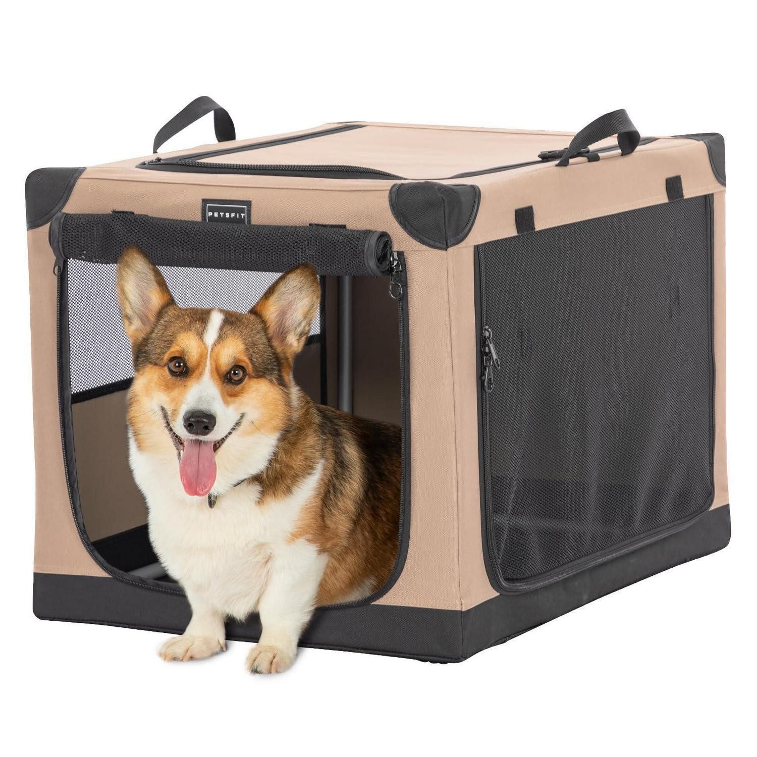 LuxusKollektion Hunde-Transportbox Hundebox faltbar Hundetransportbox Khaki 76 cm L x 50 cm W x 49 cm H