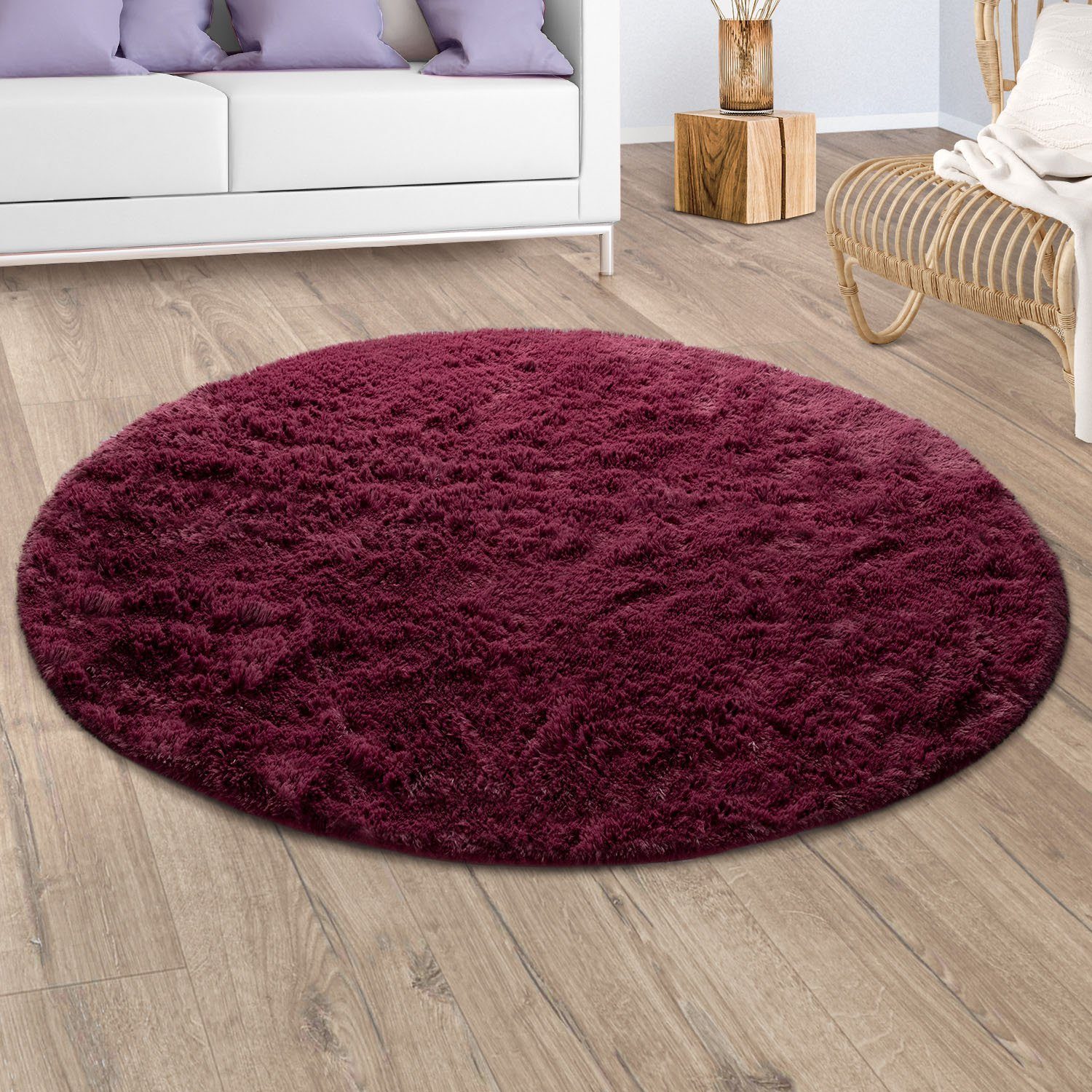 Paco Home Hochflor-Teppich Silky 591, rund, Höhe: 37 mm, Uni Farben, besonders weich und kuschelig
