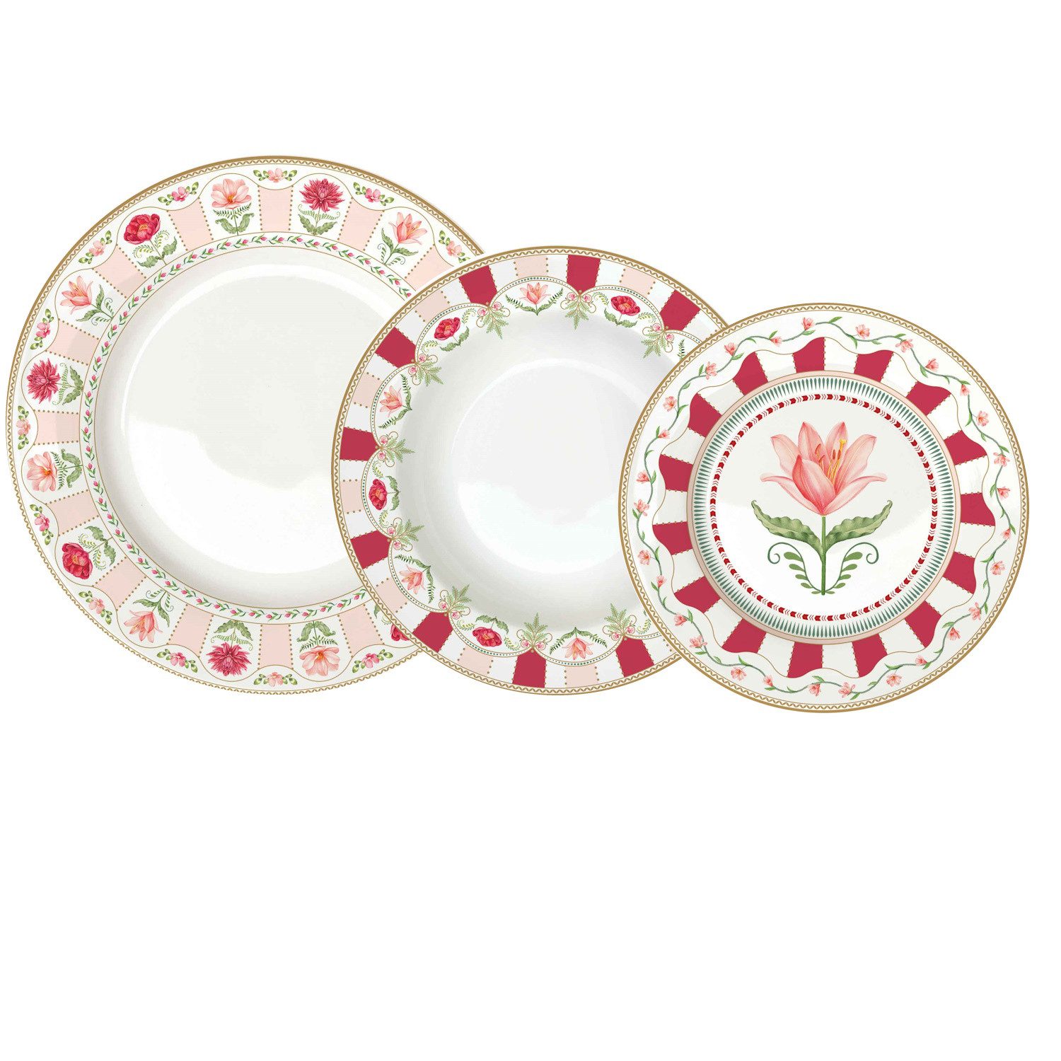 EasyLife Tafelservice Flowery, Porzellan, Spülmaschinengeeignet, Mehrfarbig, Blumen, H: cm