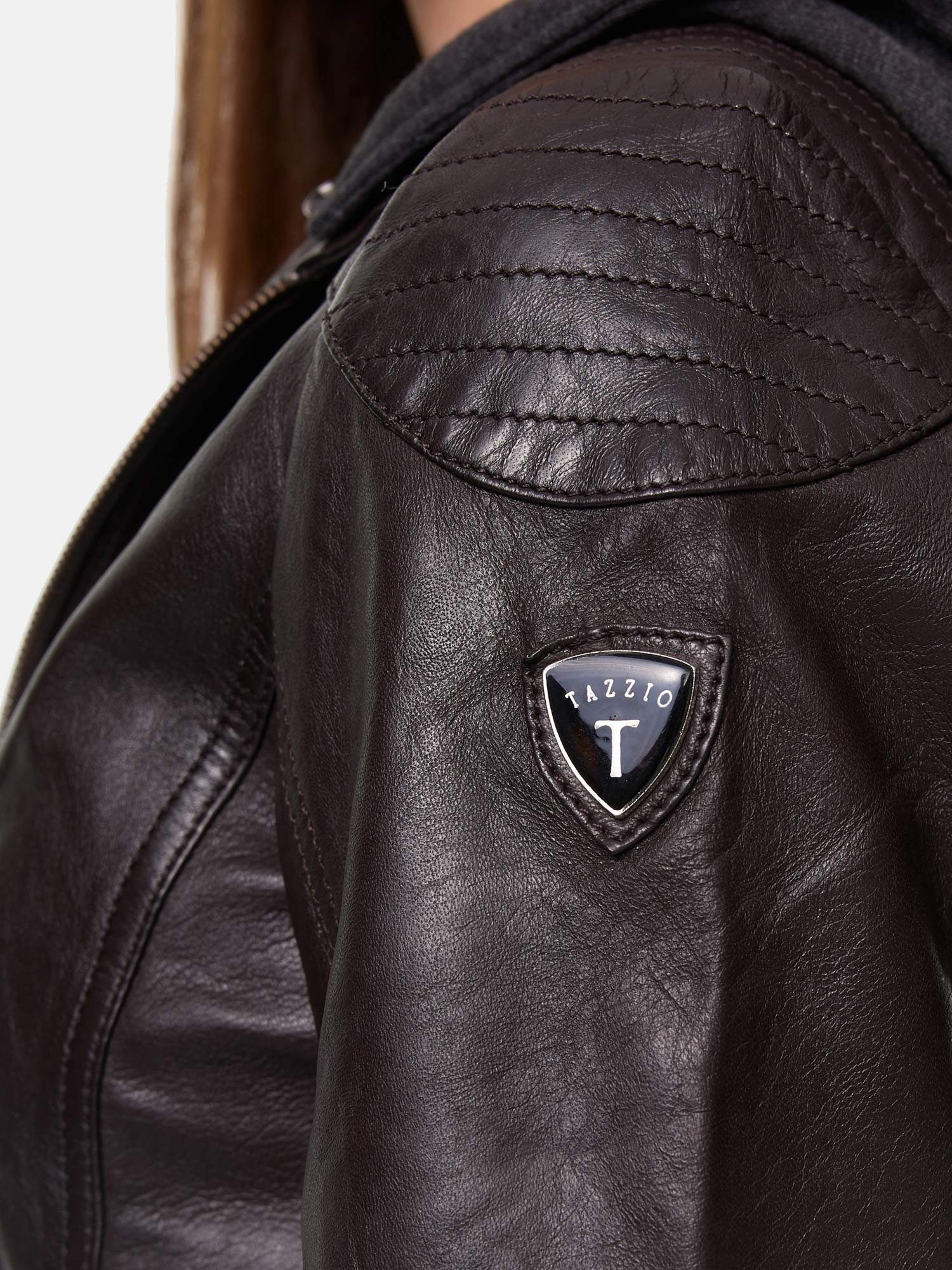 Tazzio Lederjacke F503 Damen Leder Jacke im Biker Look mit abnehmbarer Kapuze