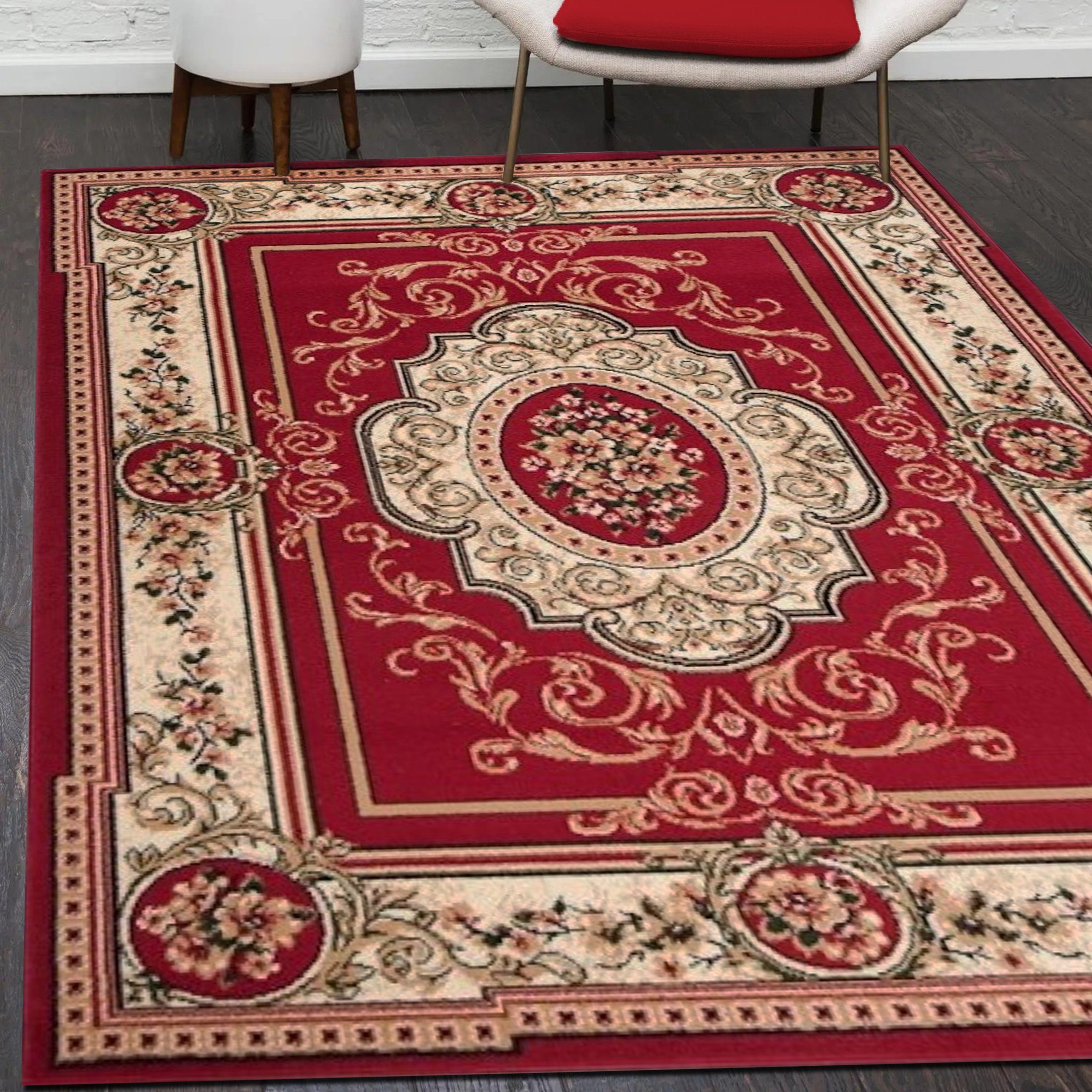 Orientteppich Orientalisch Vintage Teppich Kurzflor Wohnzimmerteppich Rot, Mazovia, 120 x 170 cm, Fußbodenheizung, Allergiker geeignet, Farbecht, Pflegeleicht Rot / F744A-RED | Alle Teppiche