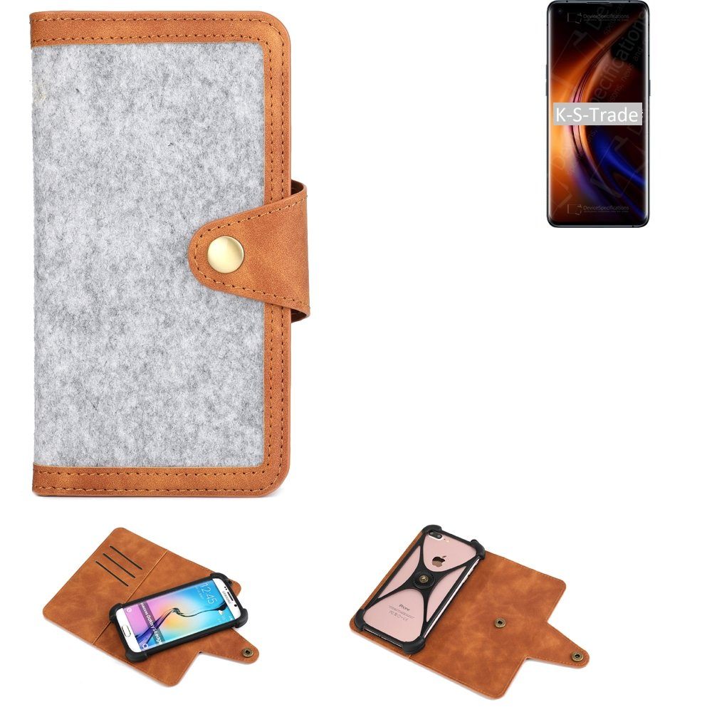 K-S-Trade Handyhülle für Oppo Find X3 Pro, Handyhülle Schutzhülle Filz-Hülle Kunst-Leder hellgrau braun