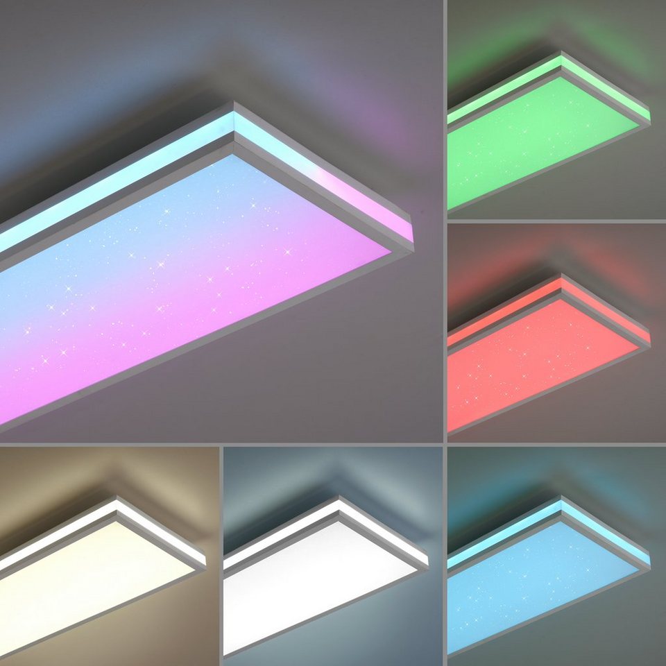 JUST LIGHT Deckenleuchte MARIO, LED fest integriert, warmweiß - kaltweiß,  LED, CCT - über Fernbedienung, RGB-Rainbow, dimmbar, Infrarot inkl., RGB- Rainbow (am Rand der Leuchte), Starrysky-Effekte (nur Downlight)