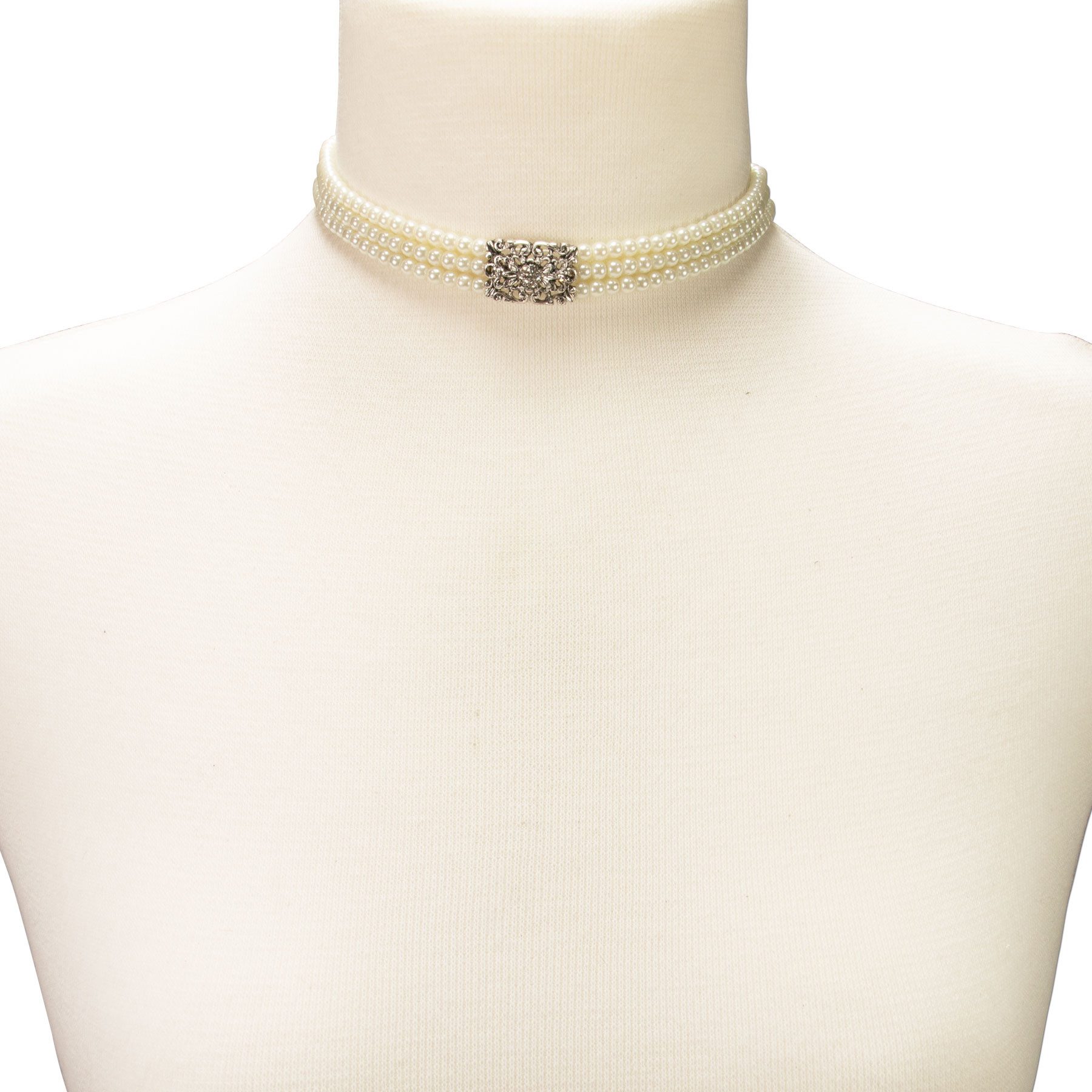Alpenflüstern Collier Trachten-Perlen-Kropfkette Edda (creme-weiß, klare Steine), - nostalgische Trachtenkette, eleganter Damen-Trachtenschmuck, Dirndlk – Bild 4 von 4