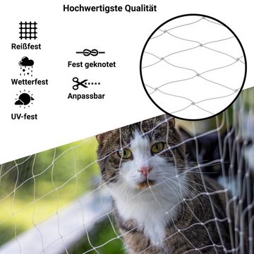 FinoPet Schutznetz Katzennetz für Balkon transparent inkl. Befestigungsmaterial, BxL: 4x3 m, Balkon, Katzennetz, Katzenschutz, Balkon, ohne Bohren