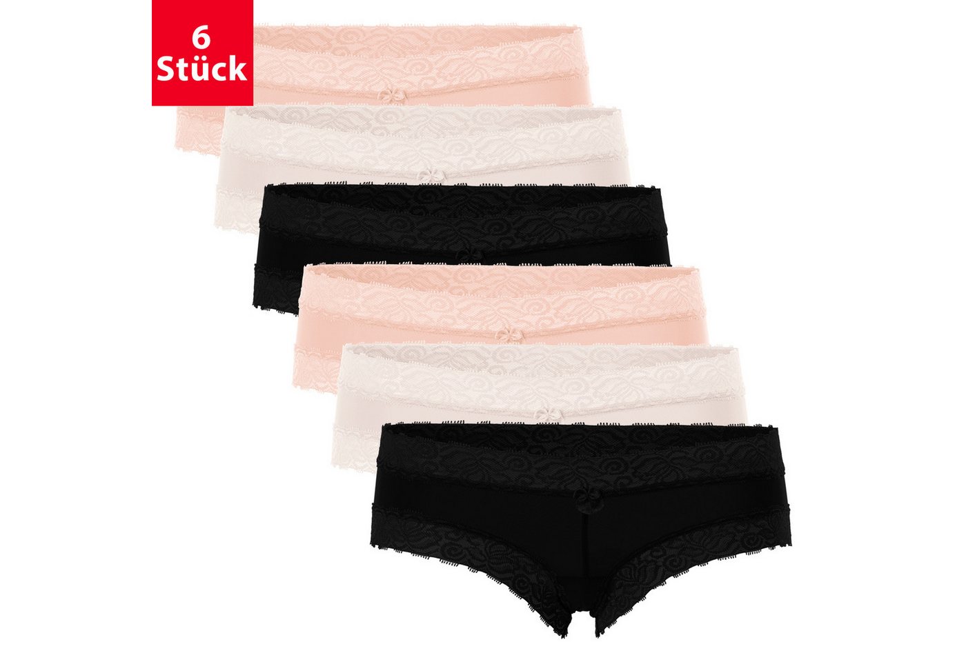 celodoro Panty Damen Hipster Panty mit Spitze (6er Pack) Dessous Slips