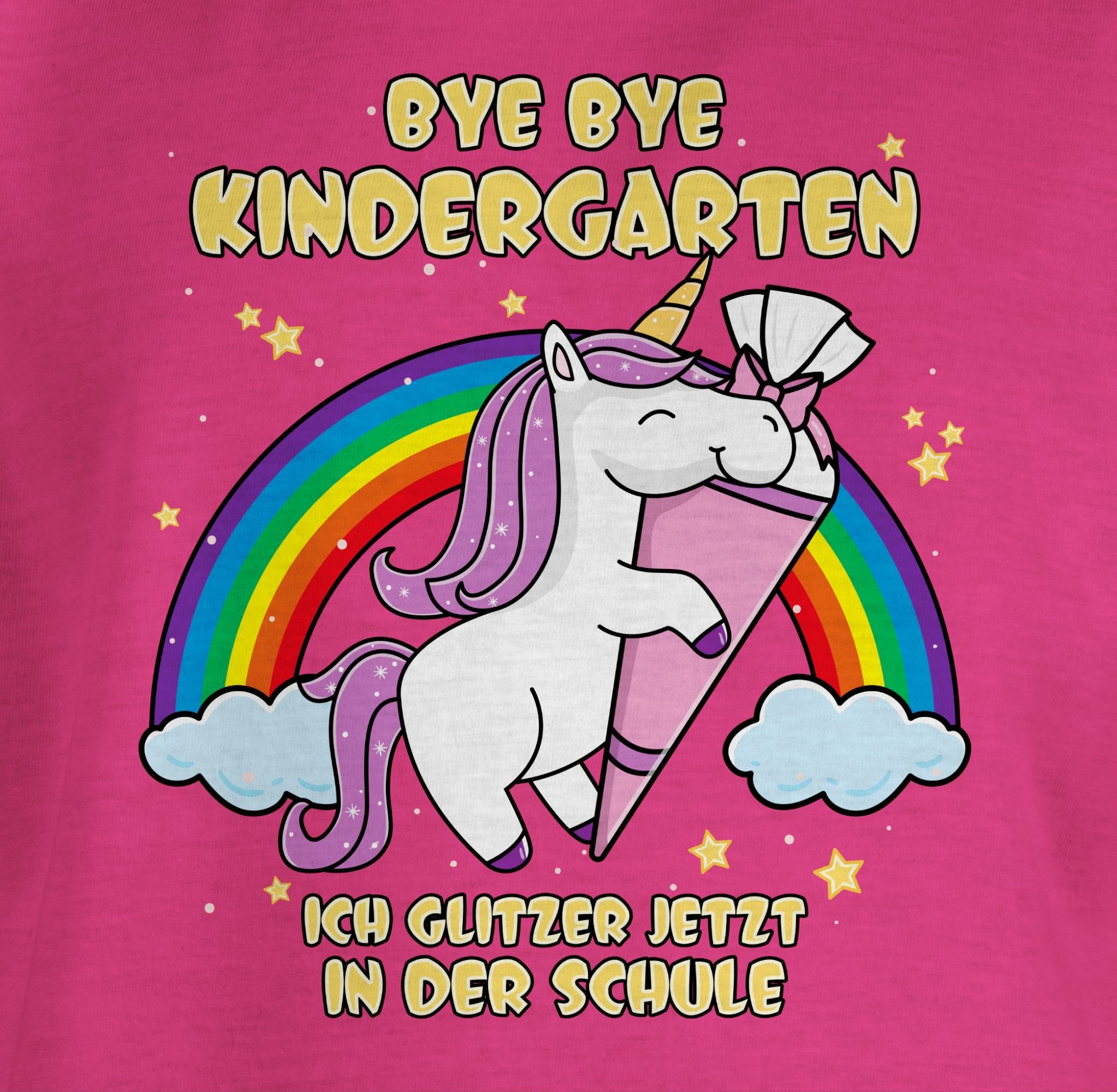 Schule glitzer Bye Bye Einhorn jetzt Fuchsia 1 Einschulung ich Kindergarten Mädchen T-Shirt der in Shirtracer