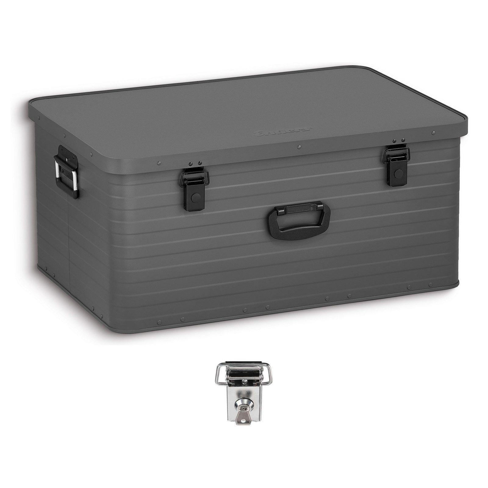 Enders® Aufbewahrungsbox Alubox 130 L Grau + Schloss Set, mit Moosgummidichtung, Alukiste Transportbox Lagerbox Alukoffer Metallkiste Alubox