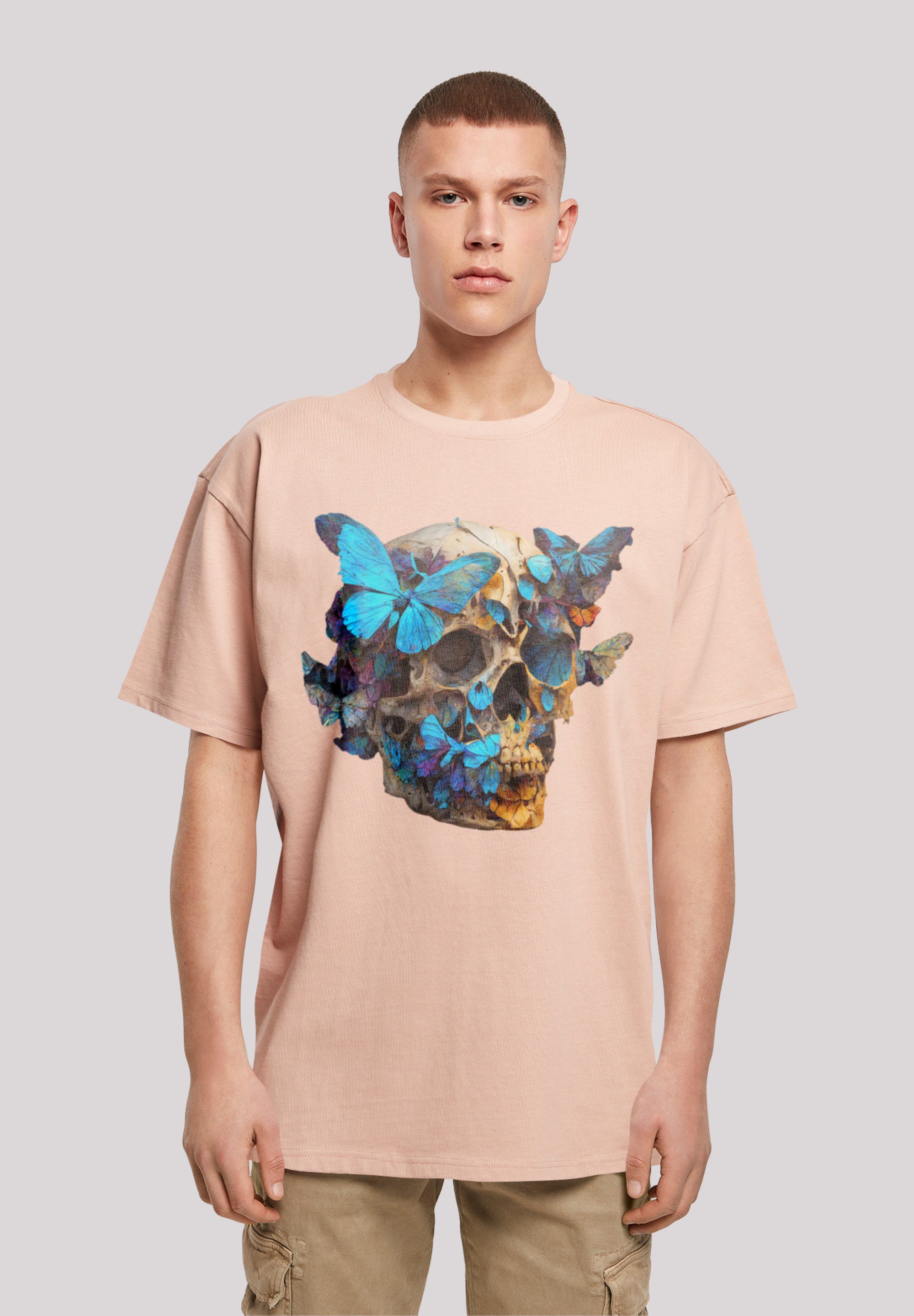 F4NT4STIC T-Shirt Schmetterling Skull OVERSIZE TEE Print amber