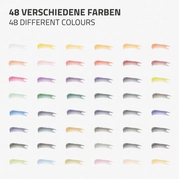 ECD Germany Malstift Aquarellfarben Set Malkasten Wasserfarben Set für Anfänger und Profis, 48 Farben tragbar 3 Pinsel 1 Bleistift 2B 2 Aquarellstift