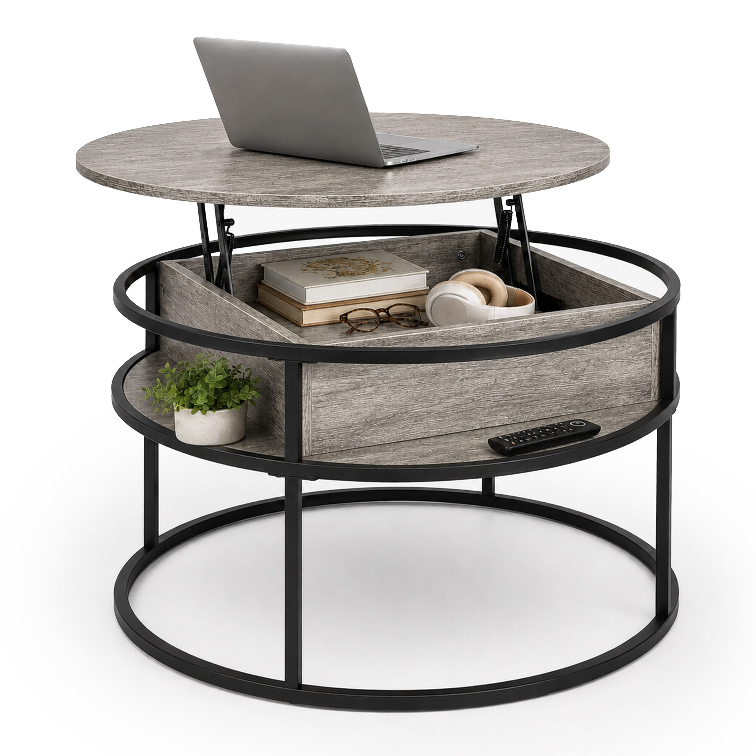 relaxdays Couchtisch mit Stauraum (1-St), Holzoptik-Schwarz