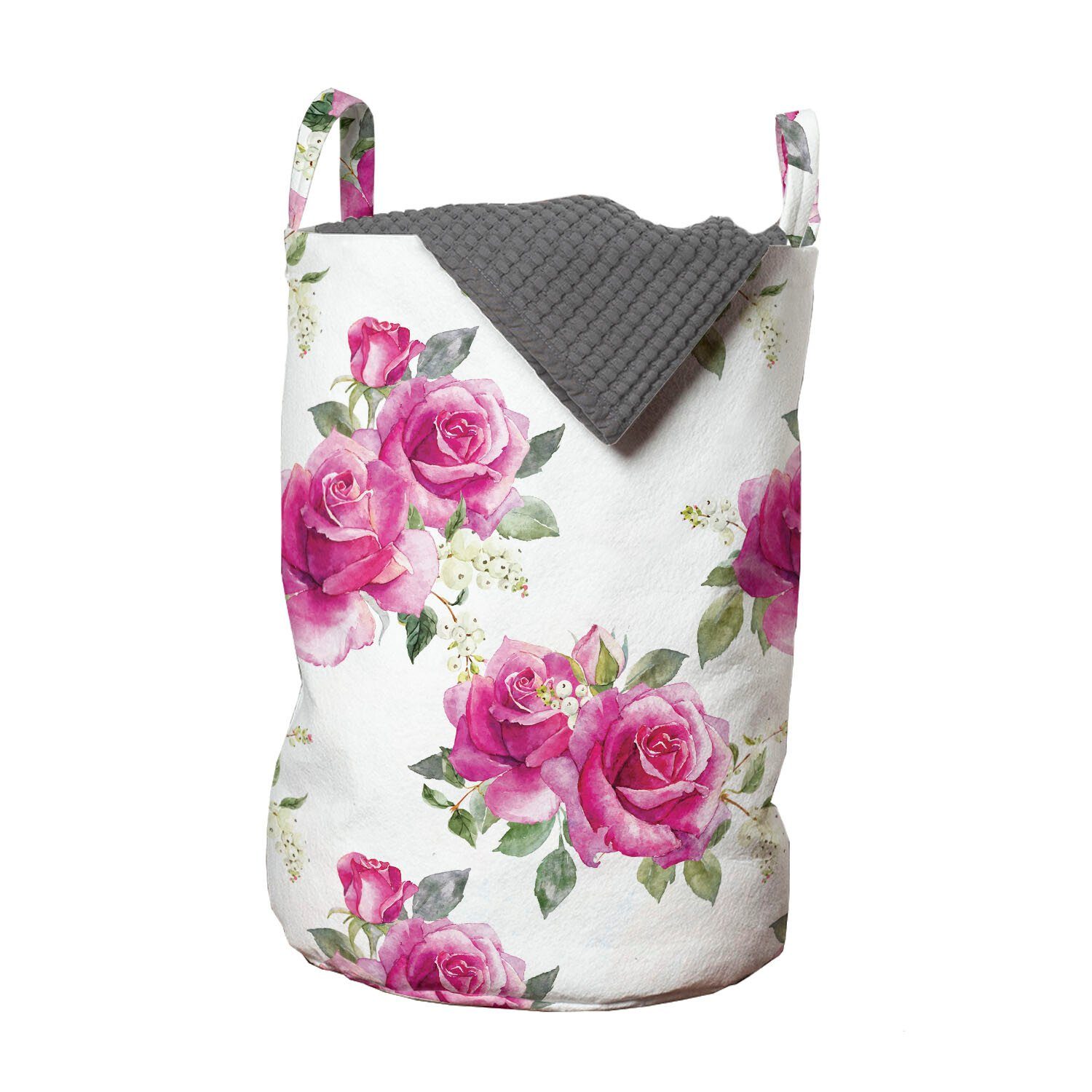 Abakuhaus Wäschesäckchen Wäschekorb mit Griffen Kordelzugverschluss für Waschsalons, Rose Romantisches Posy der Blumen