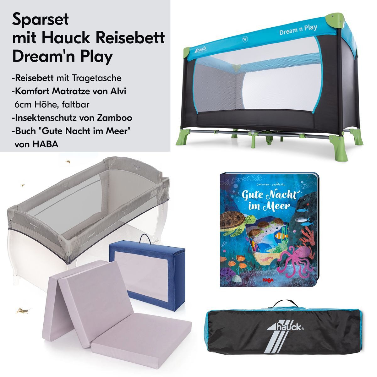 Hauck Baby-Reisebett Dream N Play Set - Waterblue, Kinder Babyreisebett mit günstig online kaufen